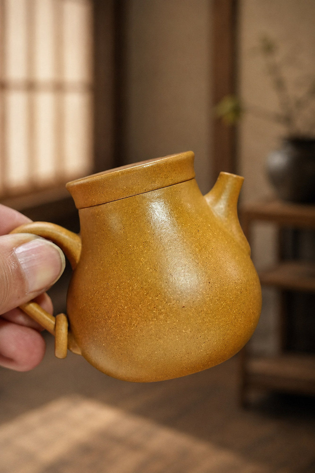 Handmade Artisan Design Yixing Zisha Teapot – Golden Duanni Clay, 100ml