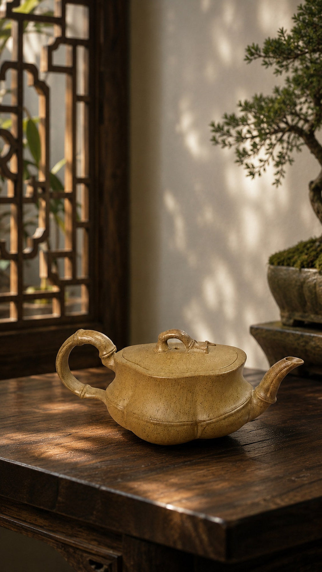 Bamboo Sculptural Form Yixing Zisha Teapot – Qing Duanni Clay, 60ml
