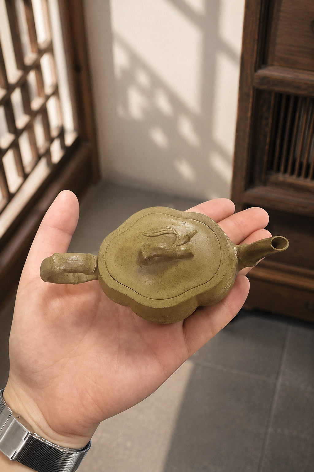 Bamboo Sculptural Form Yixing Zisha Teapot – Qing Duanni Clay, 60ml