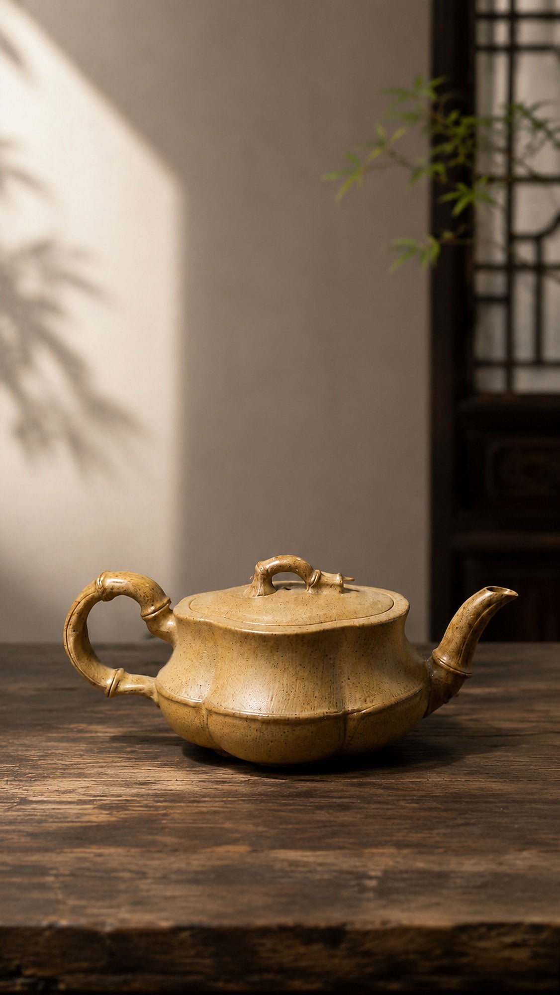 Bamboo Sculptural Form Yixing Zisha Teapot – Qing Duanni Clay, 60ml