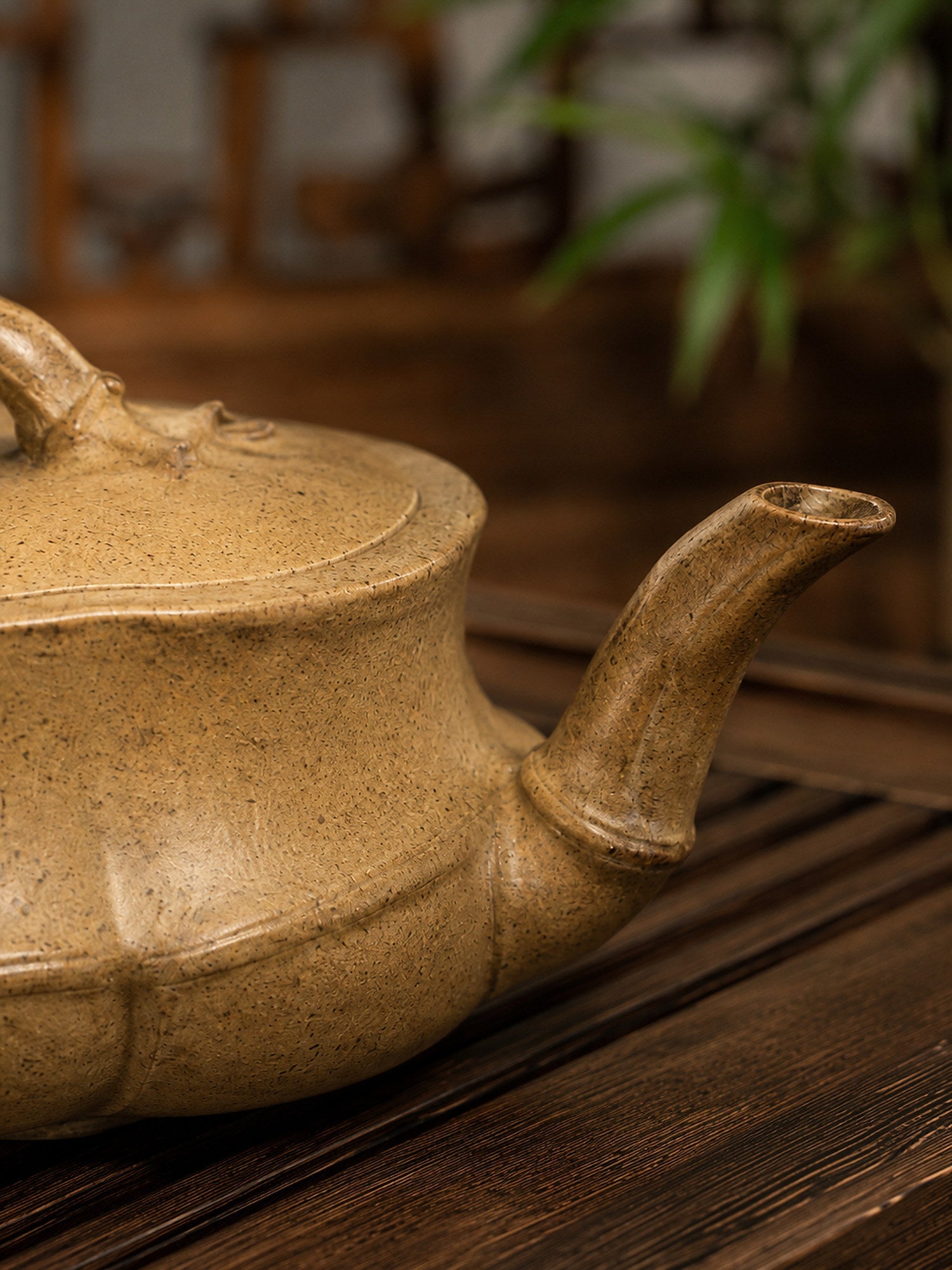 Bamboo Sculptural Form Yixing Zisha Teapot – Qing Duanni Clay, 60ml