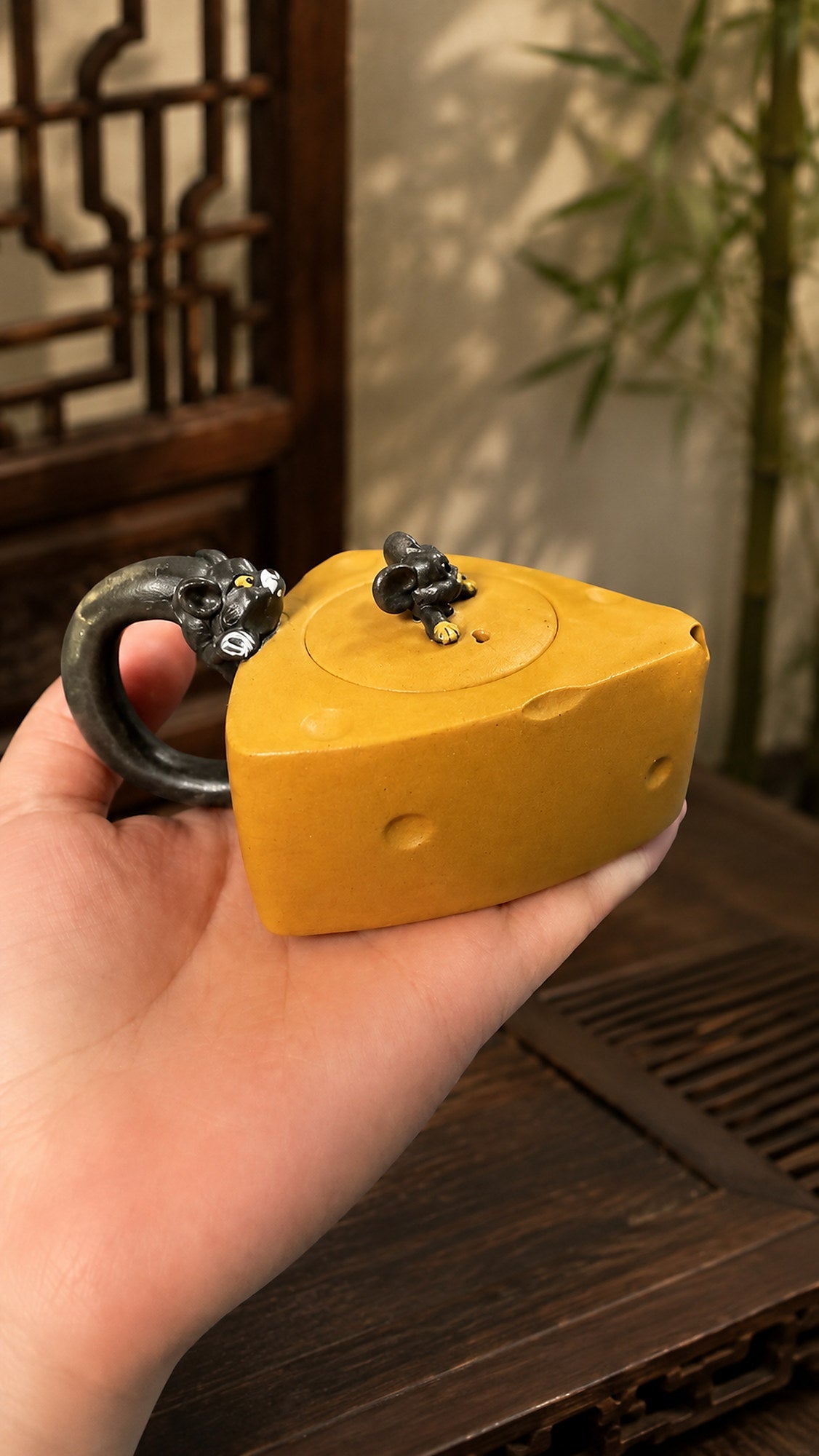 Cheese Sculptural Form Yixing Zisha Teapot – Golden Duanni Clay, 90ml