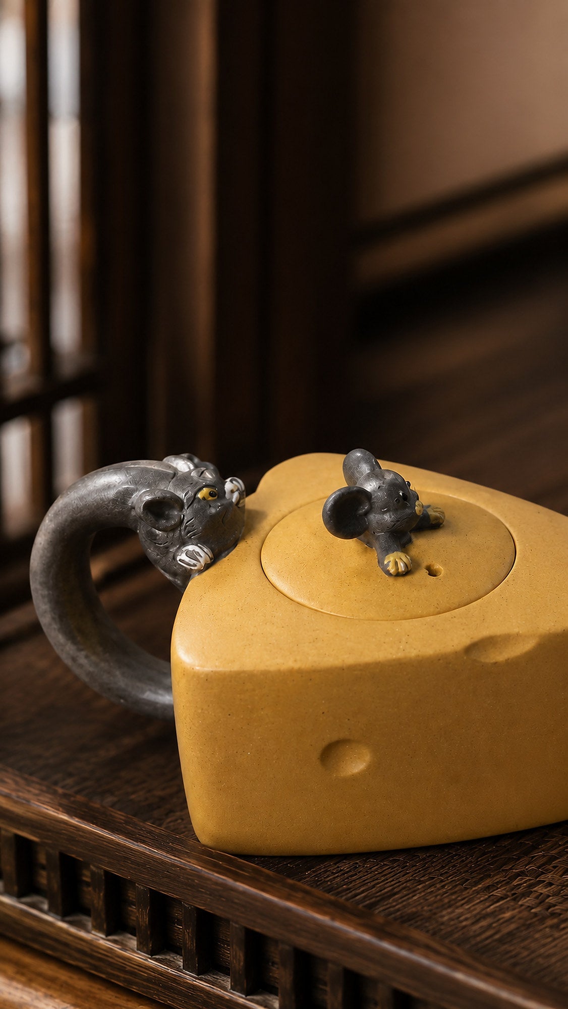 Cheese Sculptural Form Yixing Zisha Teapot – Golden Duanni Clay, 90ml