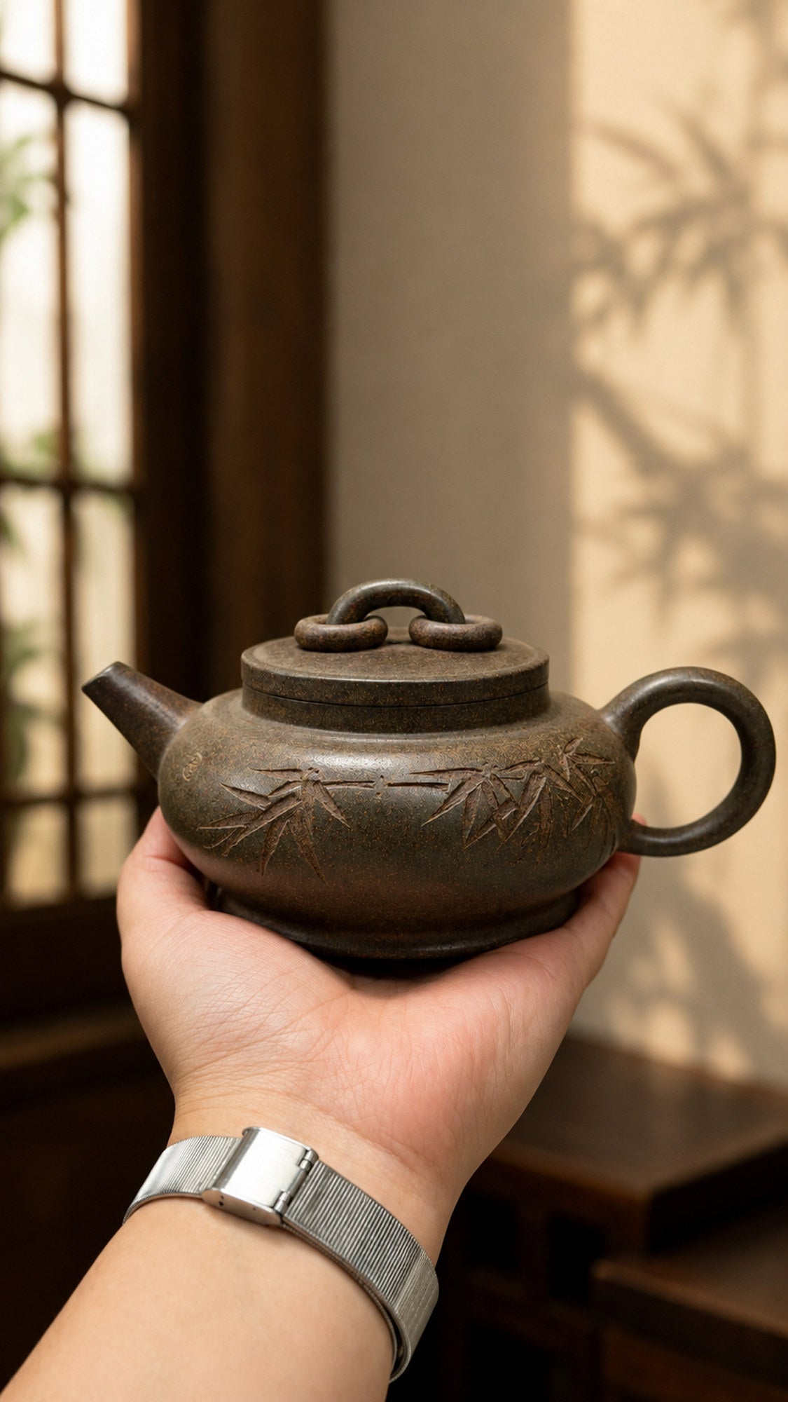 Da Wen Shuang Quan Yixing Zisha Teapot – Xiekeqing Clay, 210ml