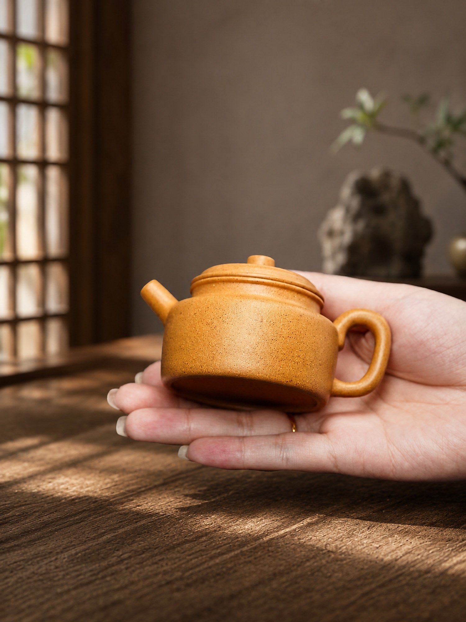 Handmade Dezhong Yixing Zisha Teapot – Golden Duanni Clay, 75ml