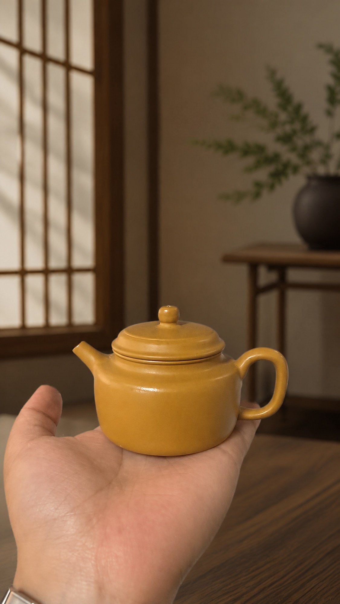 Dezhong Yixing Zisha Teapot – Golden Zhuni Clay, 100ml – No. 024