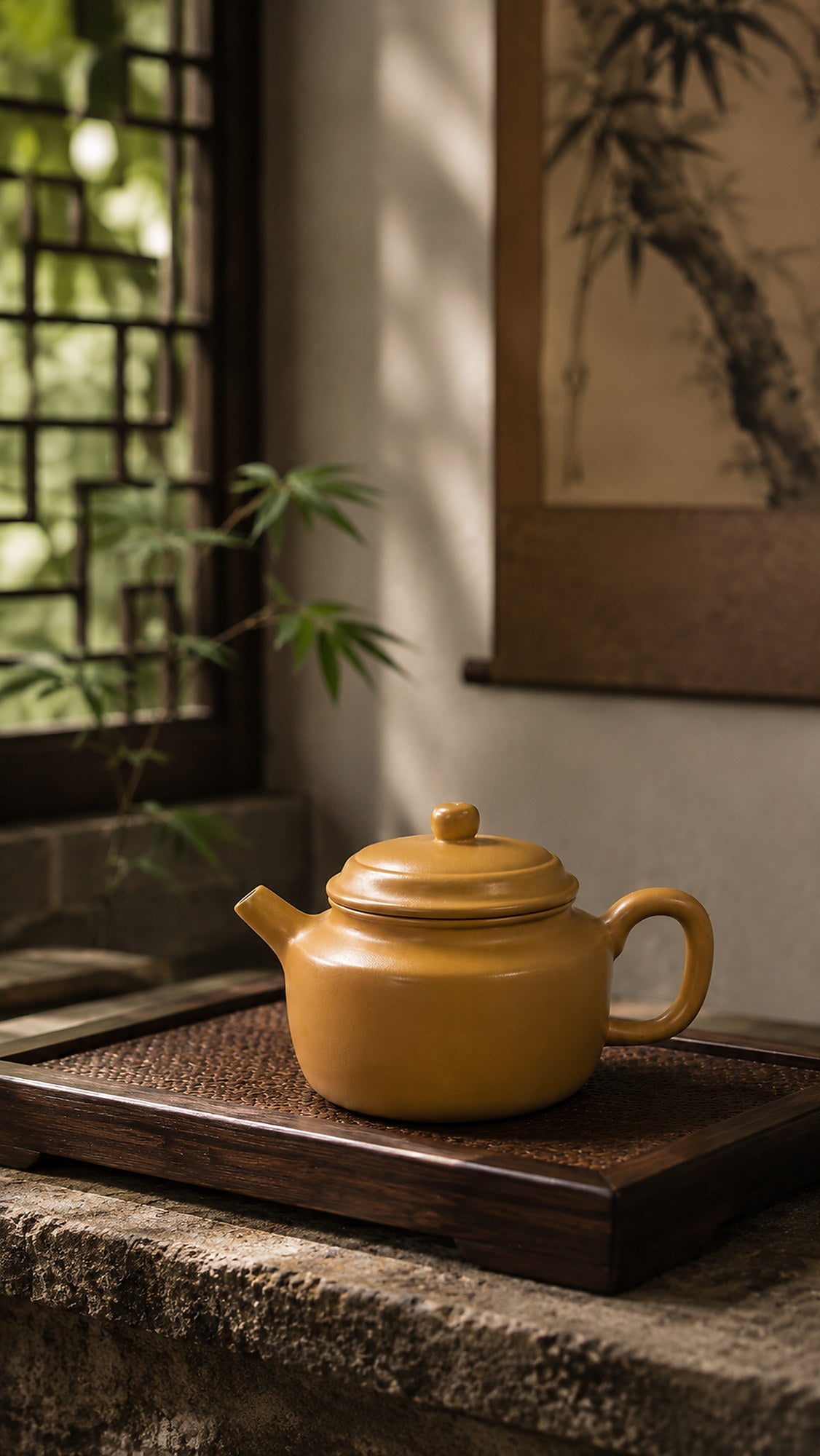 Dezhong Yixing Zisha Teapot – Golden Zhuni Clay, 100ml – No. 024