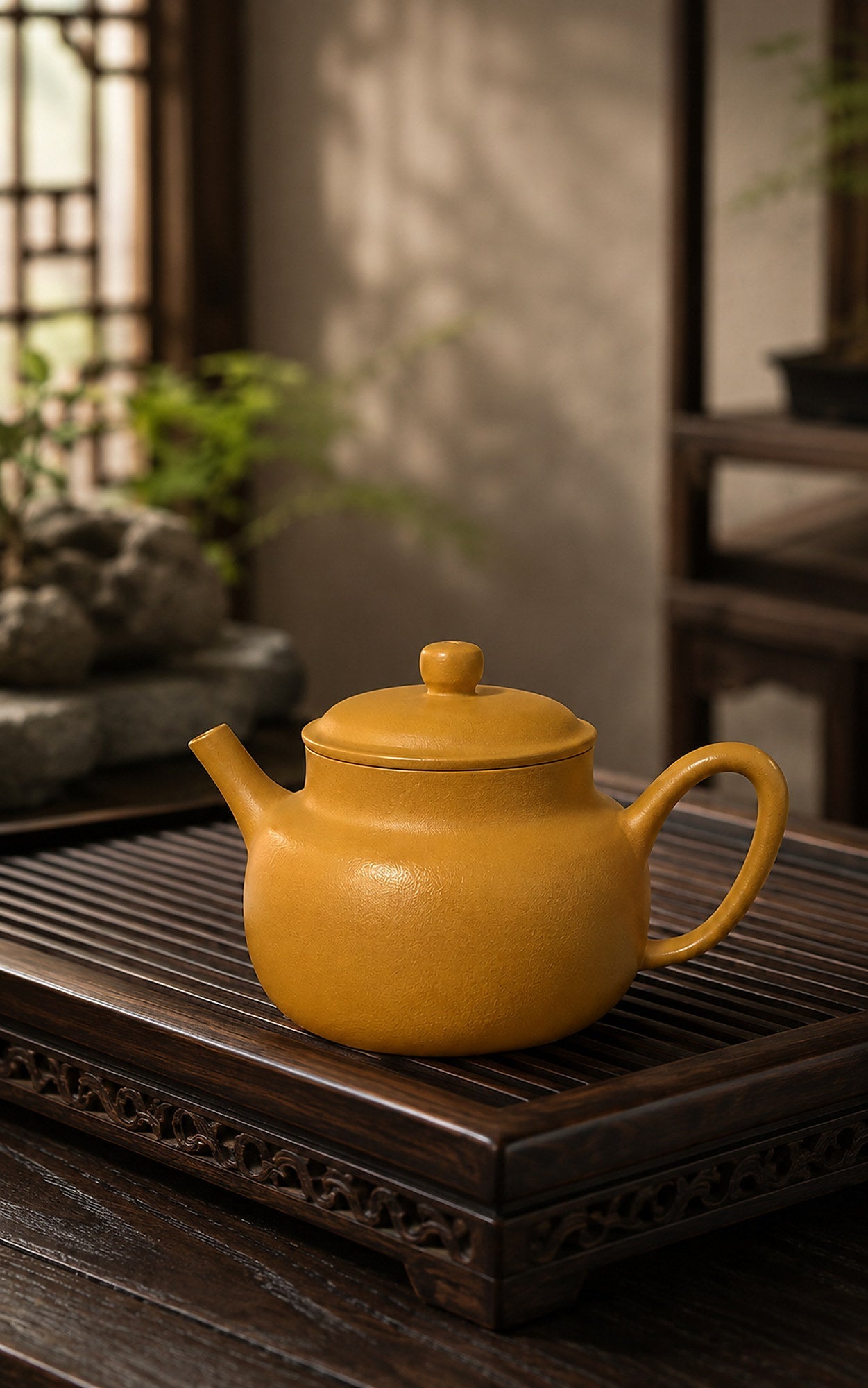 Dezhong Yixing Zisha Teapot – Golden Zhuni Clay, 100ml – No. 028
