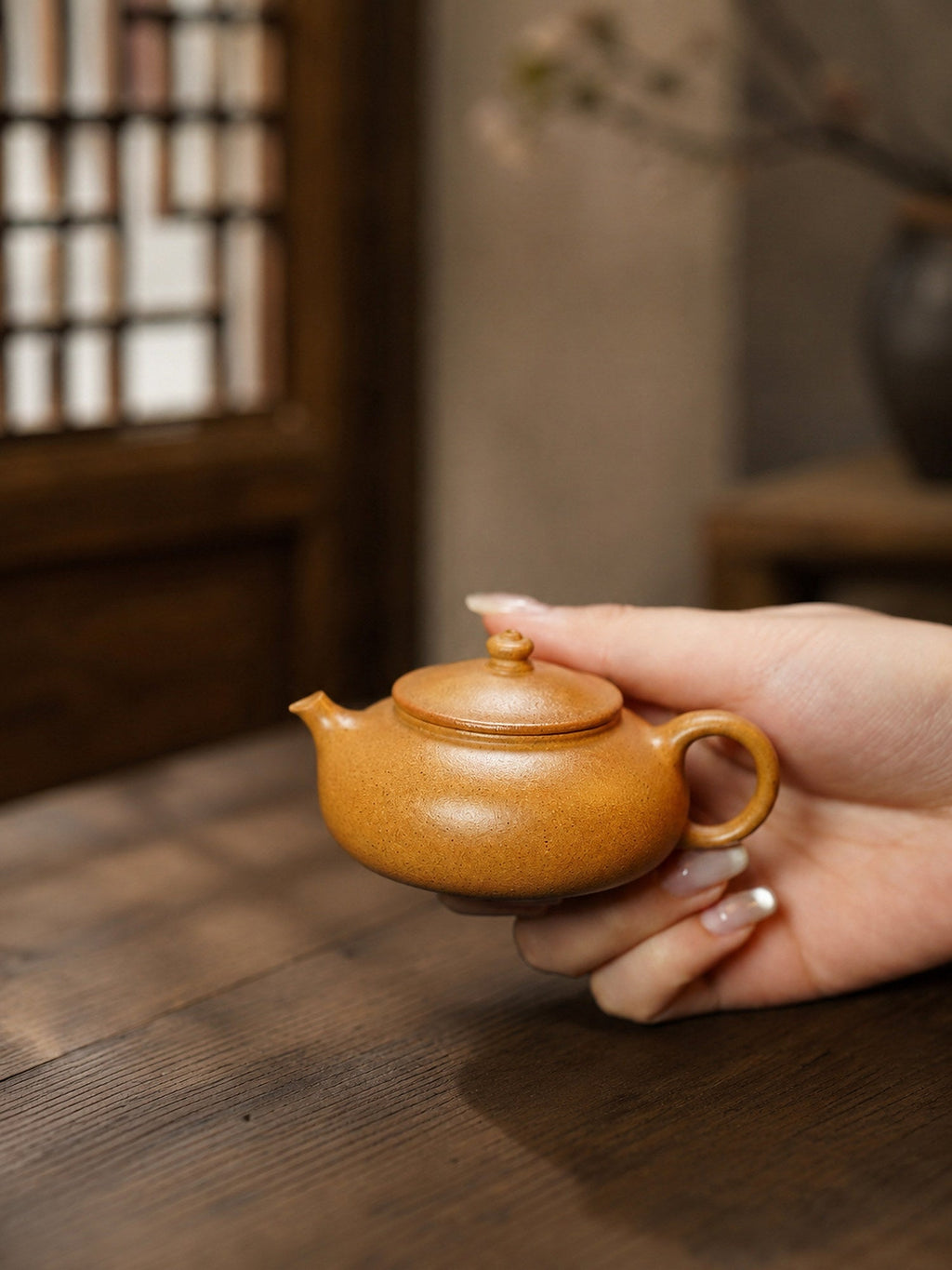 Handmade Han Jiang Yixing Zisha Teapot – Golden Duanni Clay, 60ml