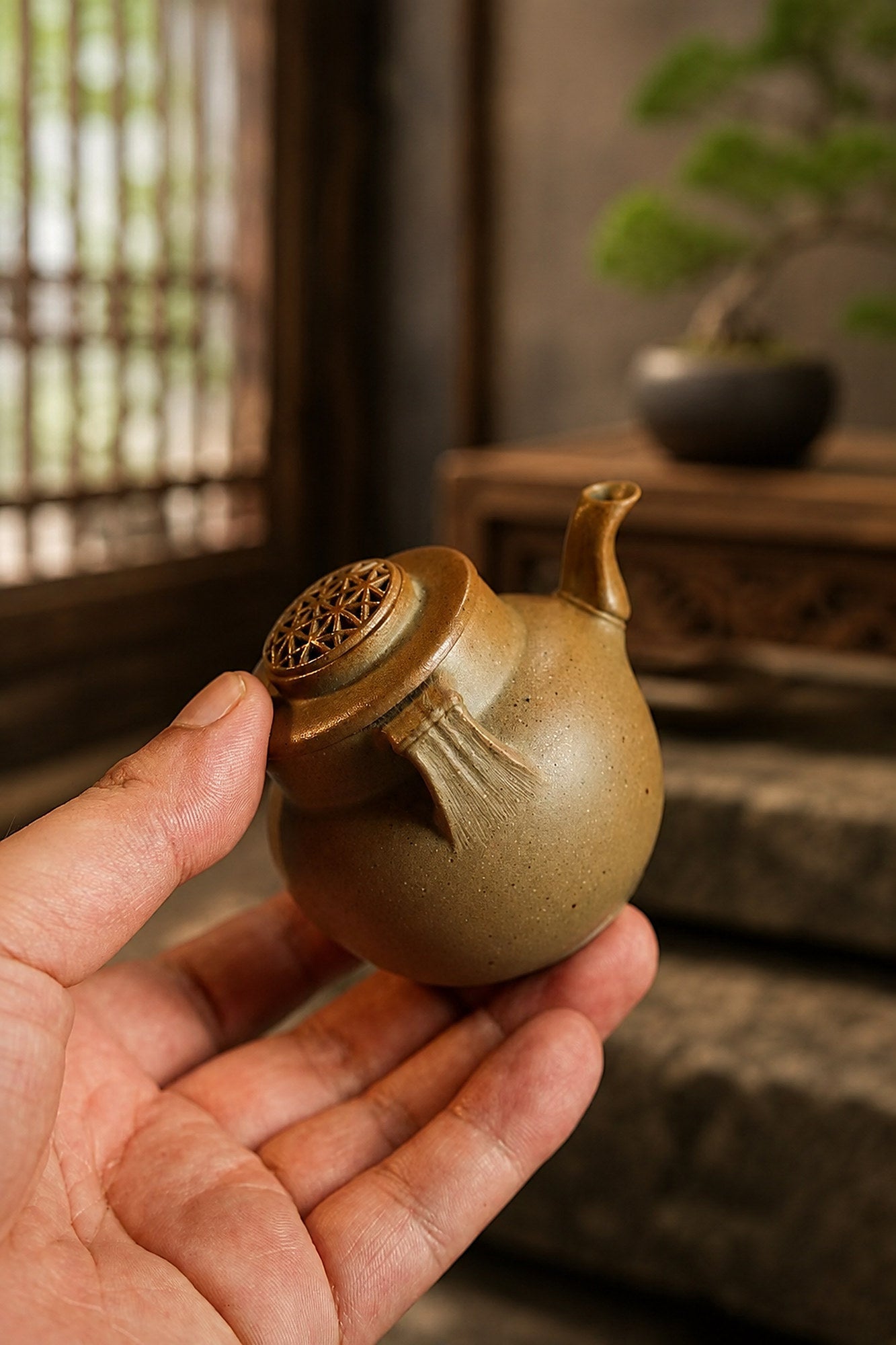 Hand-Grip Form Yixing Zisha Teapot – Golden Duanni Clay, 100ml