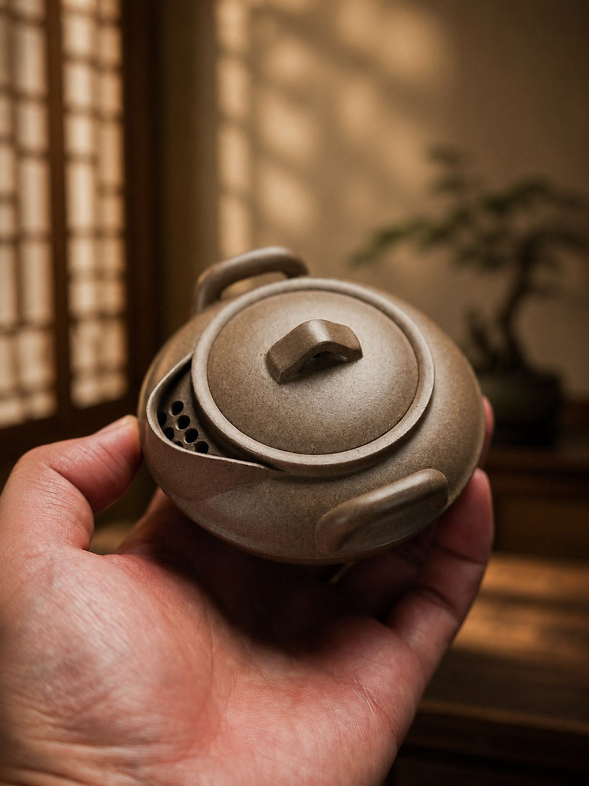 Handmade Hand-Grip Form Yixing Zisha Teapot – Songhua Duanni Clay, 140ml