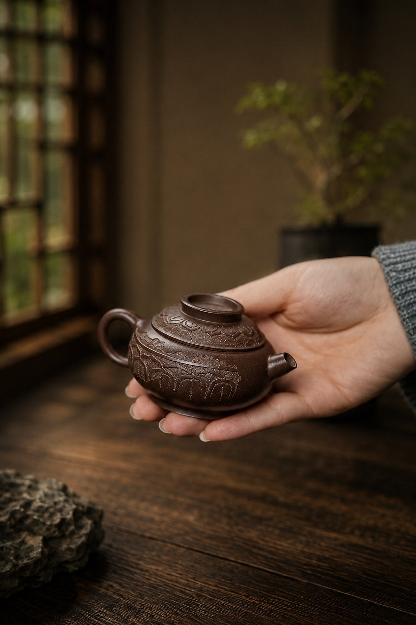 Fu Jia Ju Lun Yixing Zisha Teapot – Dicaoqing Zini Clay, 85ml