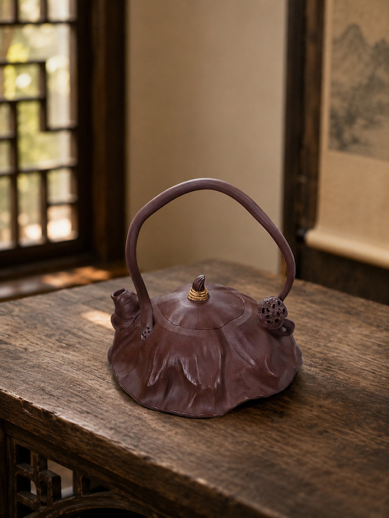 Handmade Lotus-Leaf Sculptural Form Yixing Zisha Teapot – Aged Zini Clay, 180ml