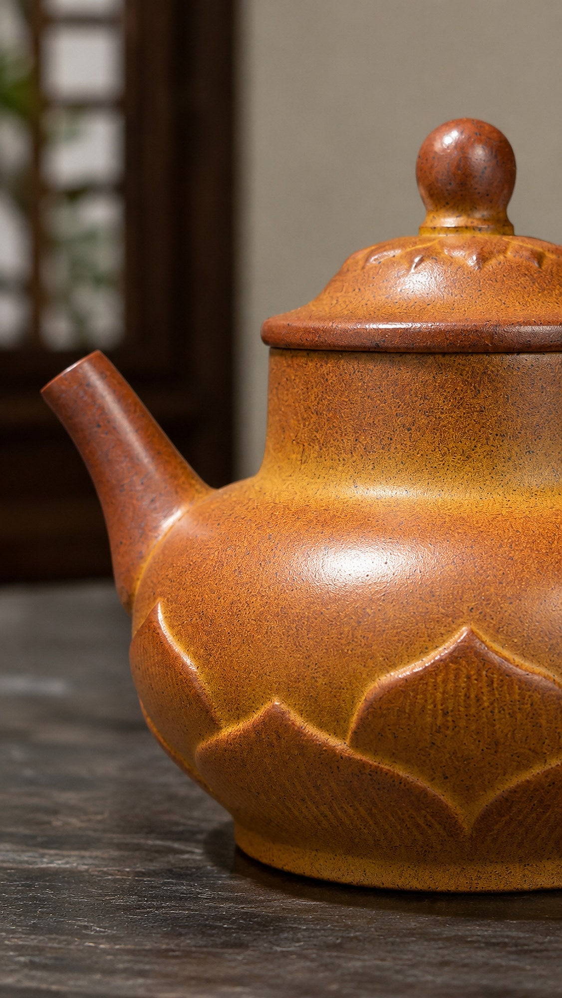 Lotus Pedestal Yixing Zisha Teapot – Golden Duanni Clay, 200ml