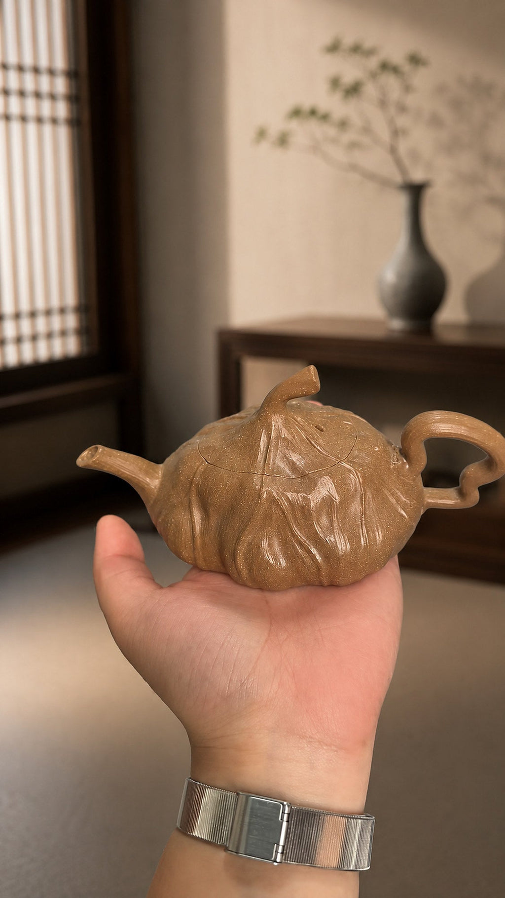 Lotus Sculptural Form Yixing Zisha Teapot – Aged Duanni Clay, 120ml – No. 003