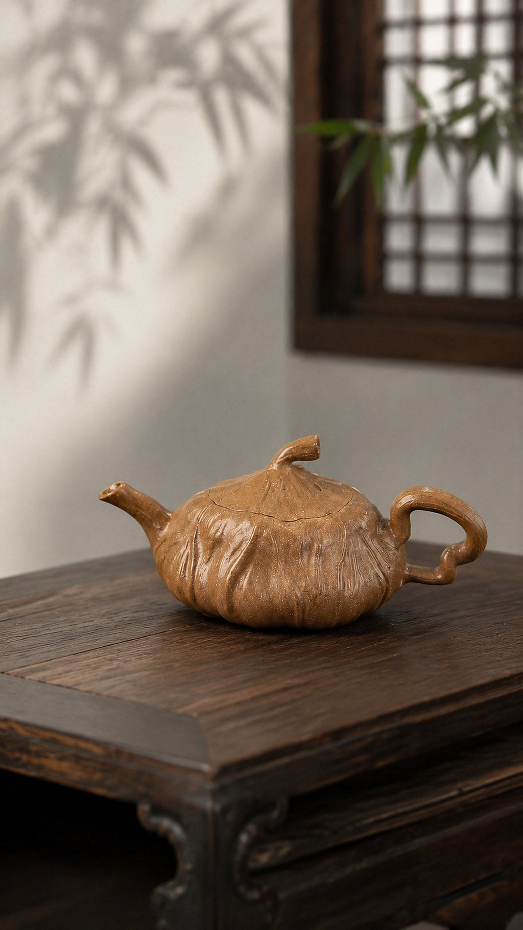 Lotus Sculptural Form Yixing Zisha Teapot – Aged Duanni Clay, 120ml – No. 003