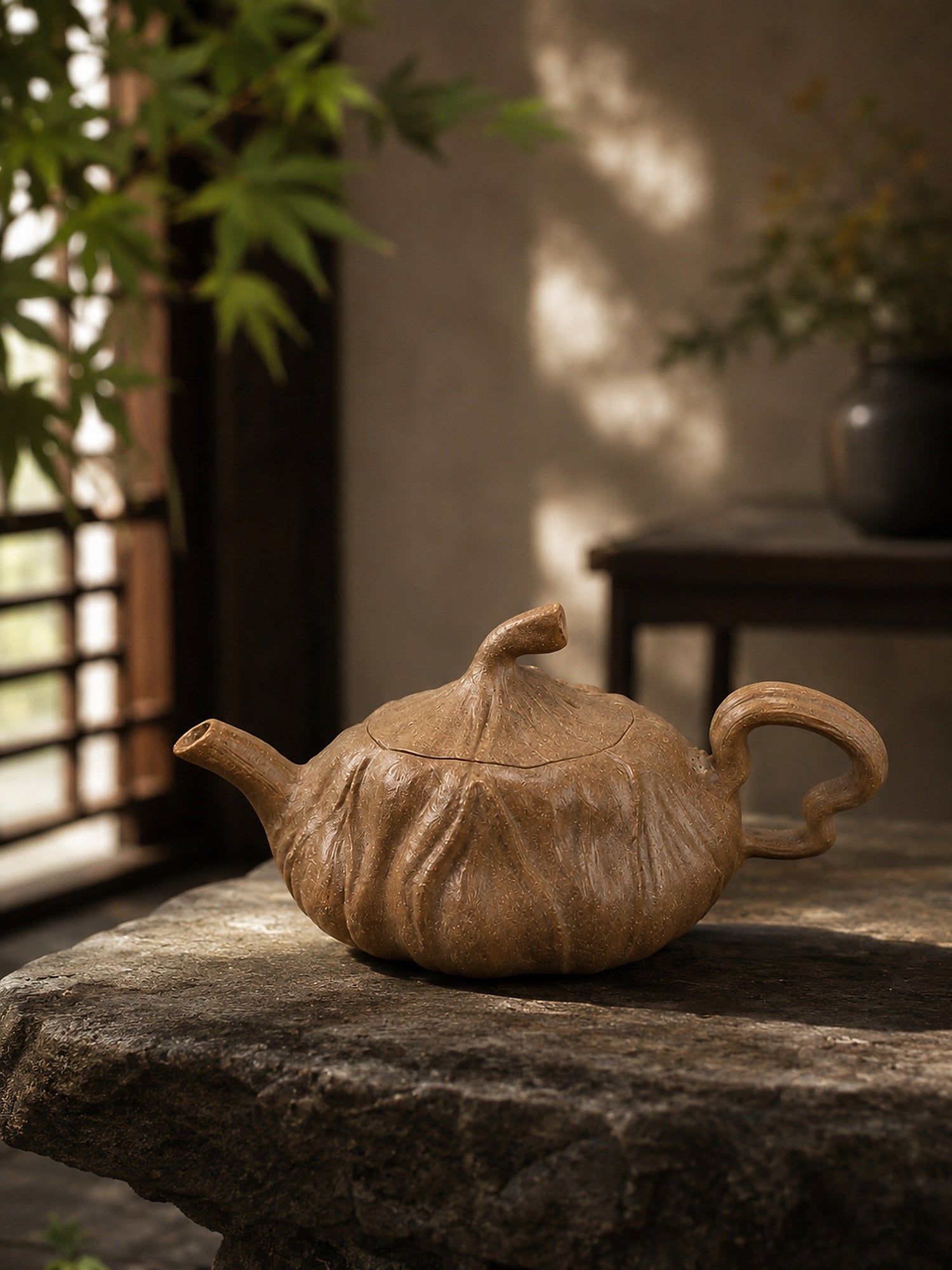 Lotus Sculptural Form Yixing Zisha Teapot – Aged Duanni Clay, 120ml – No. 003