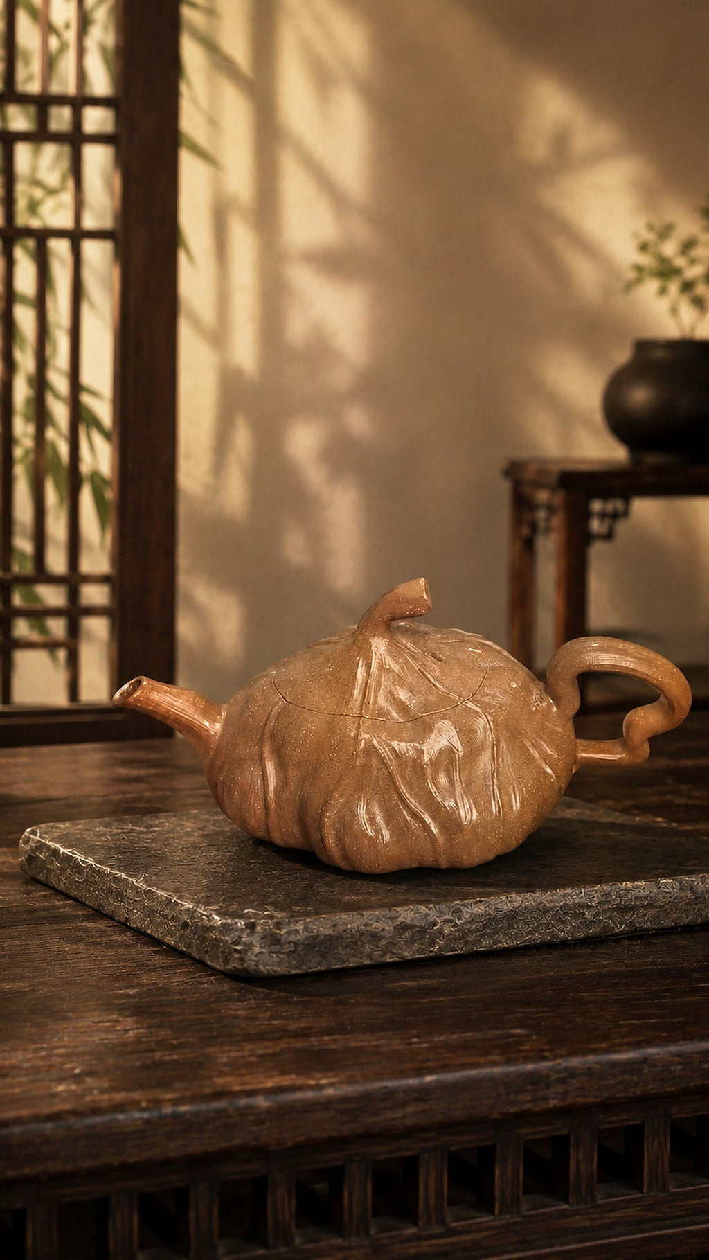 Lotus Sculptural Form Yixing Zisha Teapot – Aged Duanni Clay, 120ml – No. 003