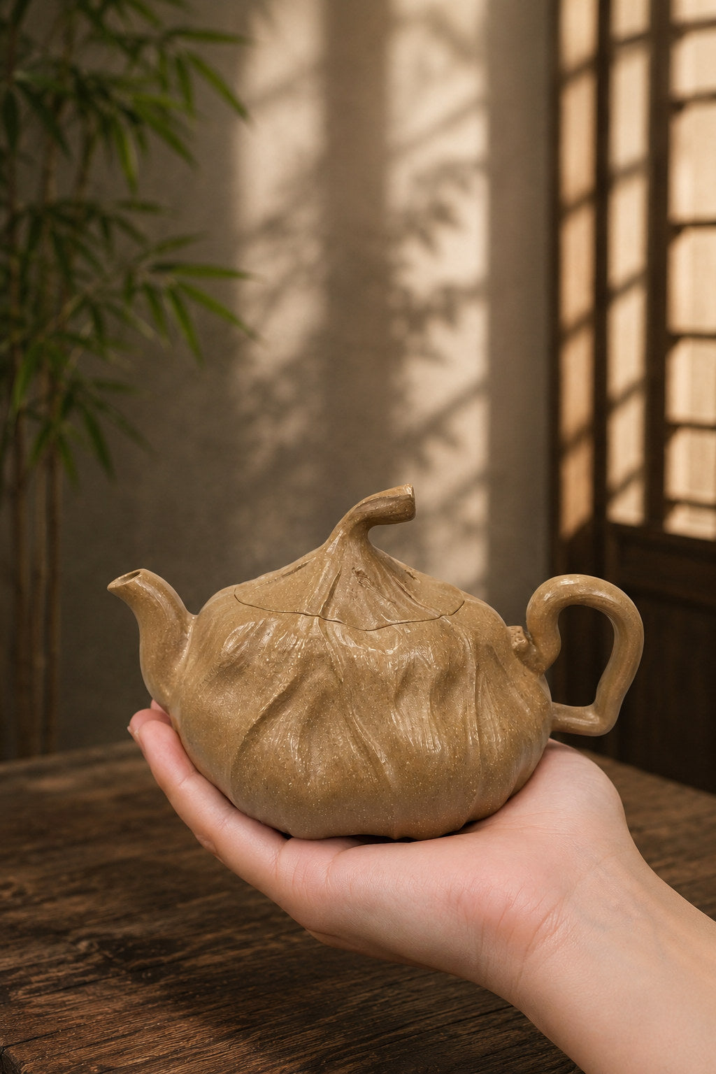 Lotus Sculptural Form Yixing Zisha Teapot – Aged Duanni Clay, 120ml – No. 092