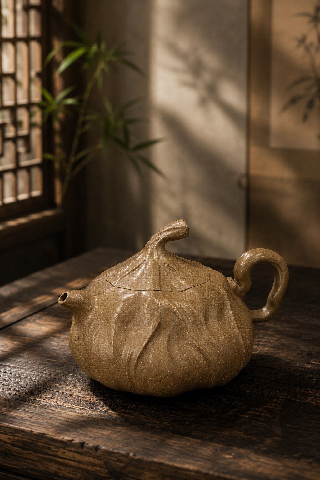 Lotus Sculptural Form Yixing Zisha Teapot – Aged Duanni Clay, 120ml – No. 092