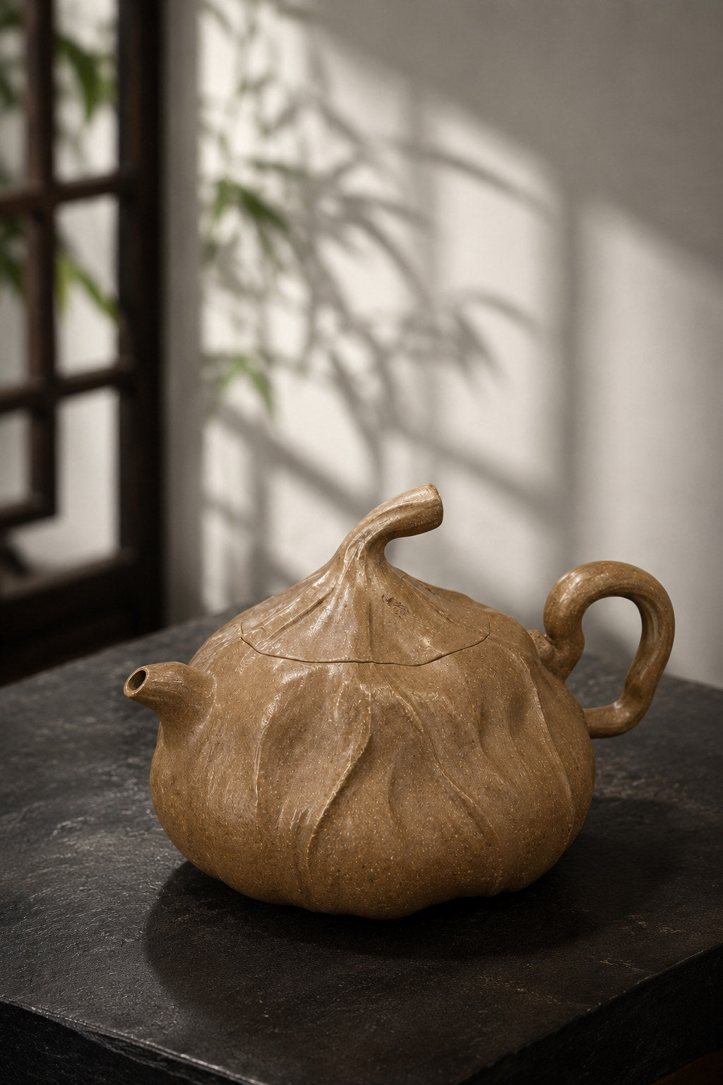 Lotus Sculptural Form Yixing Zisha Teapot – Aged Duanni Clay, 120ml – No. 092