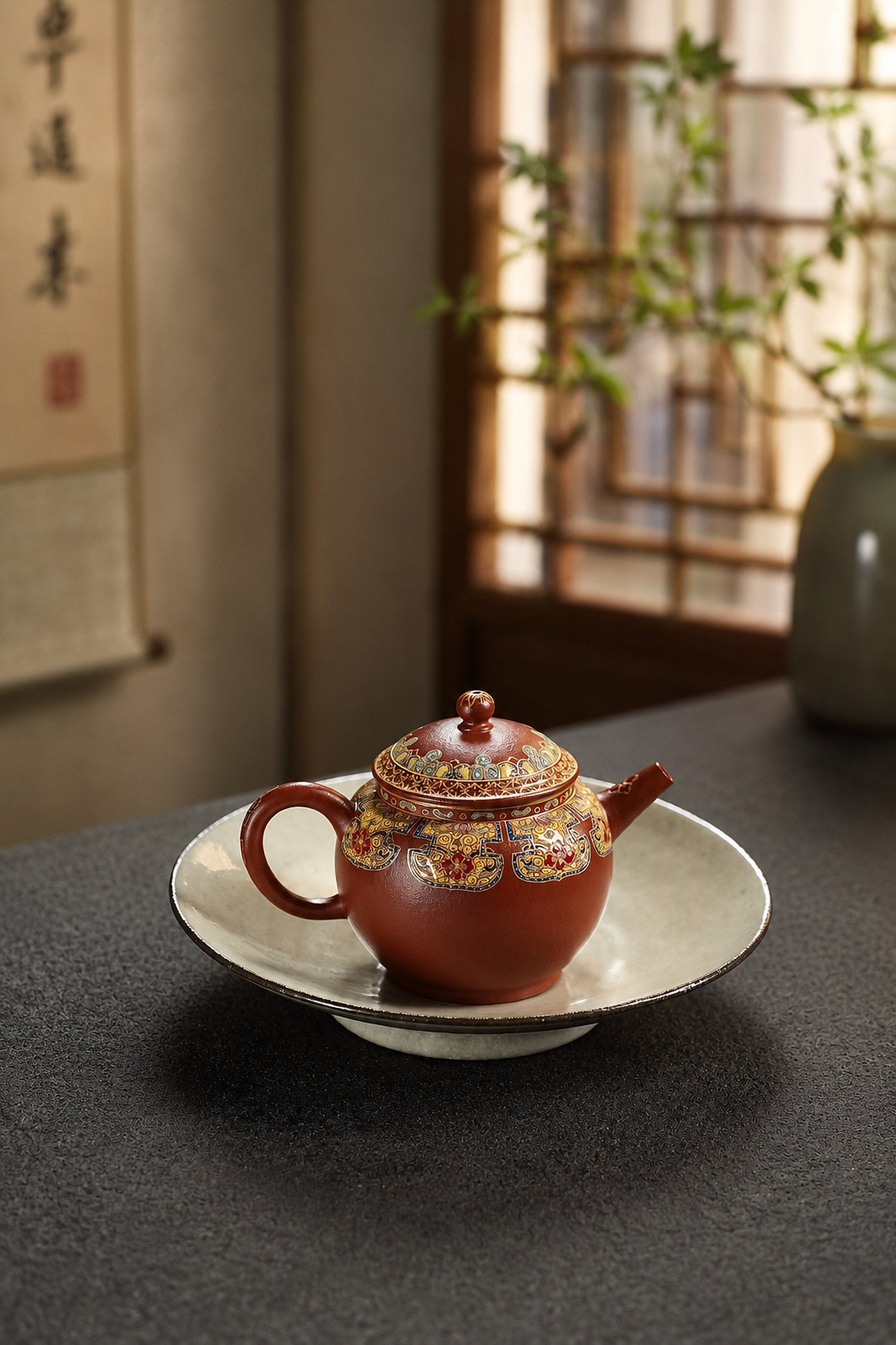 Palace Lantern Yixing Zisha Teapot – Zhuni Clay, 100ml