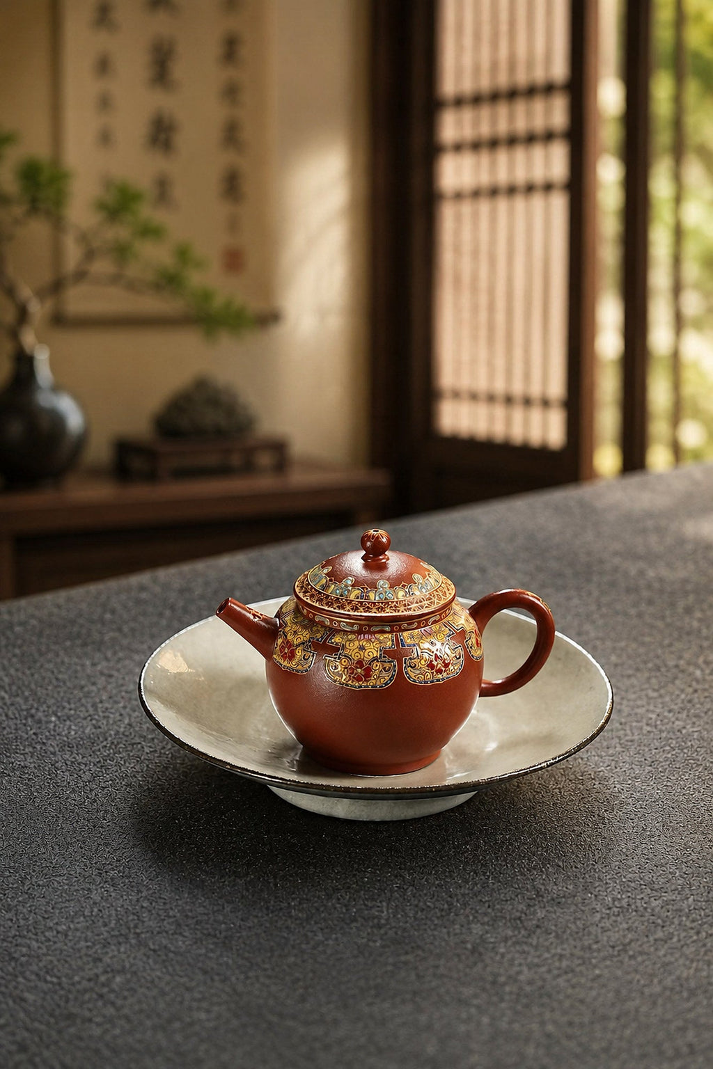 Palace Lantern Yixing Zisha Teapot – Zhuni Clay, 100ml