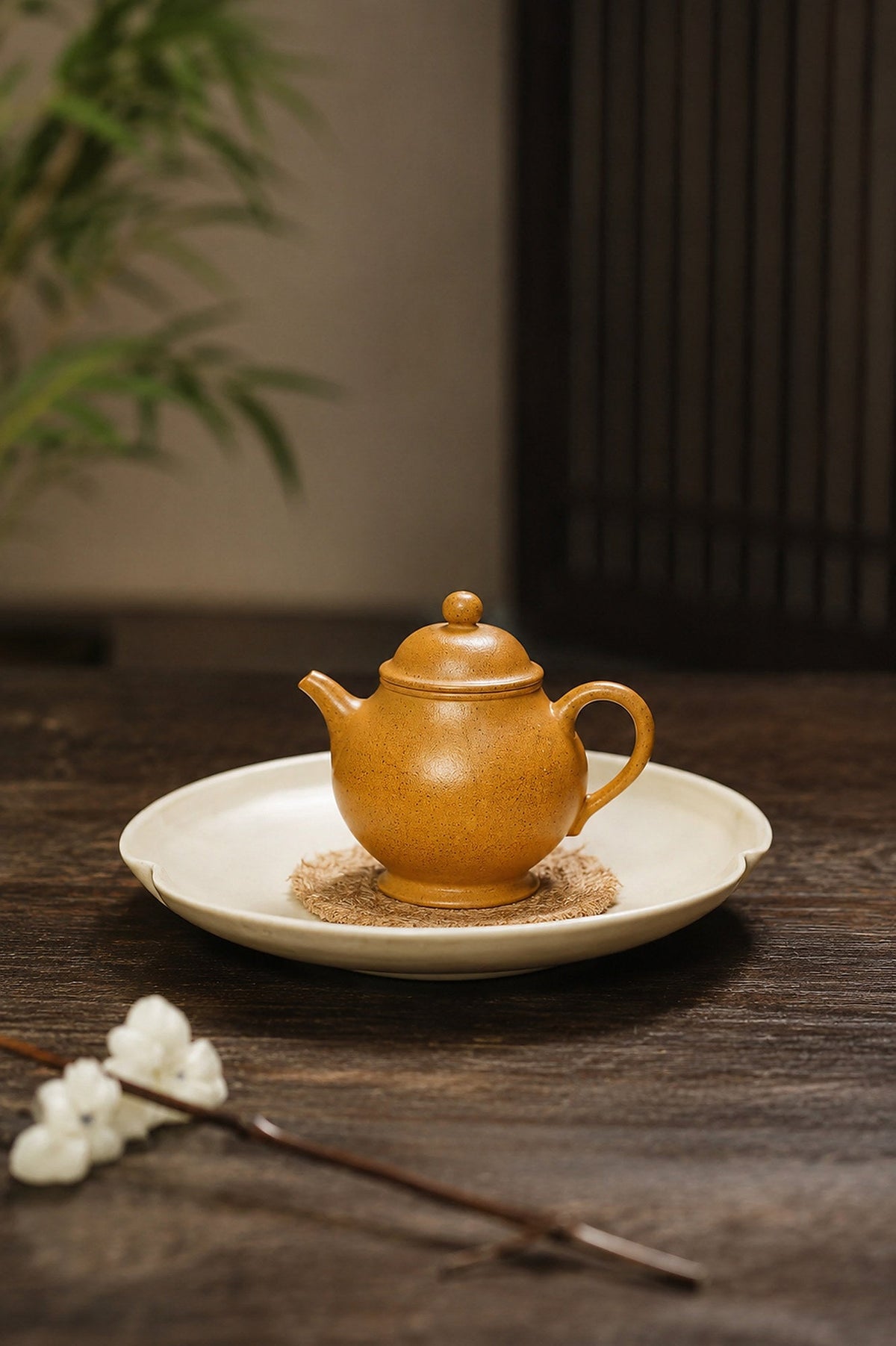 Handmade Pan Hu Yixing Zisha Teapot – Golden Duanni Clay, 90ml