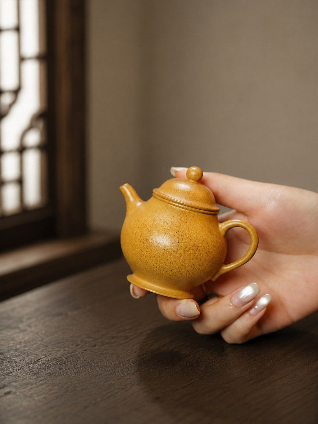 Handmade Pan Hu Yixing Zisha Teapot – Golden Duanni Clay, 90ml