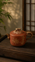 Persimmon Sculptural Form Yixing Zisha Teapot – Aged Duanni Clay, 130ml