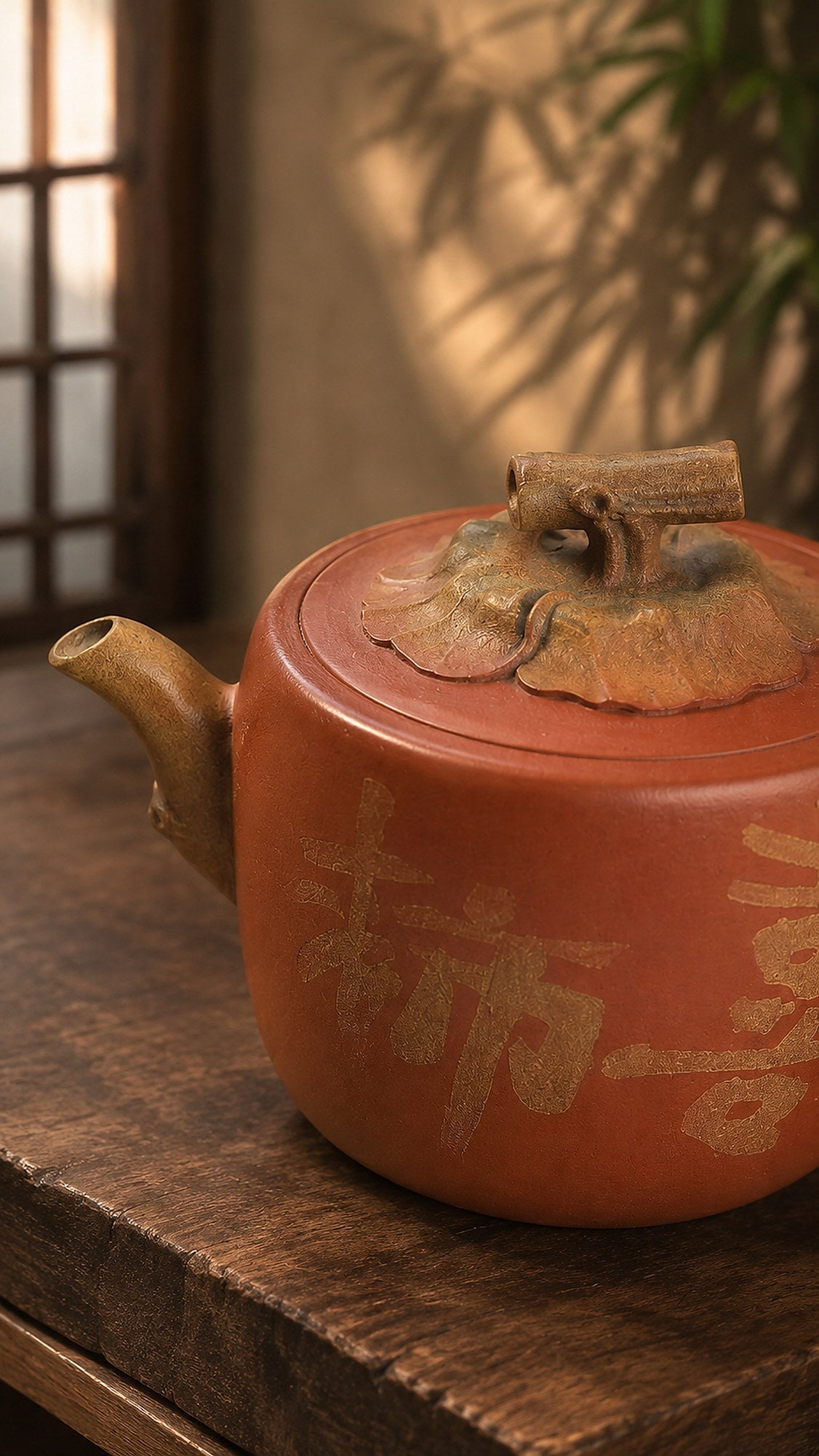 Persimmon Sculptural Form Yixing Zisha Teapot – Aged Duanni Clay, 130ml