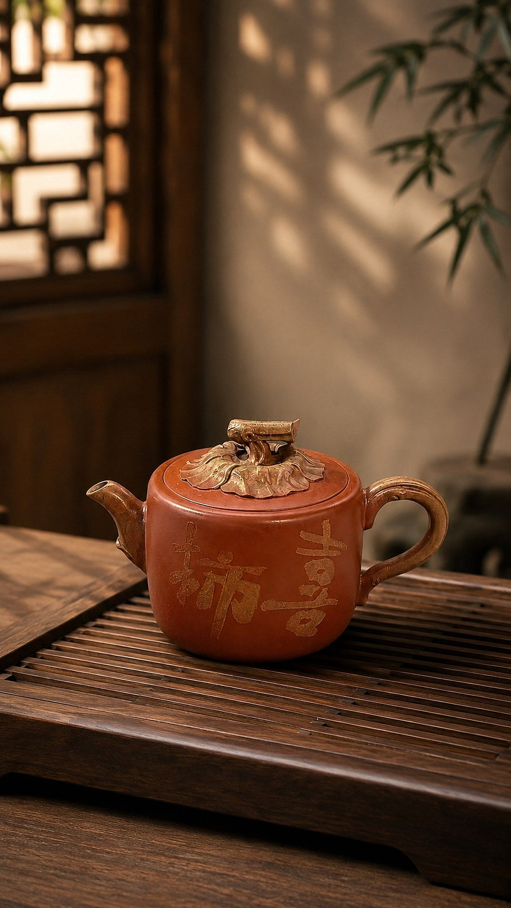 Persimmon Sculptural Form Yixing Zisha Teapot – Aged Duanni Clay, 130ml