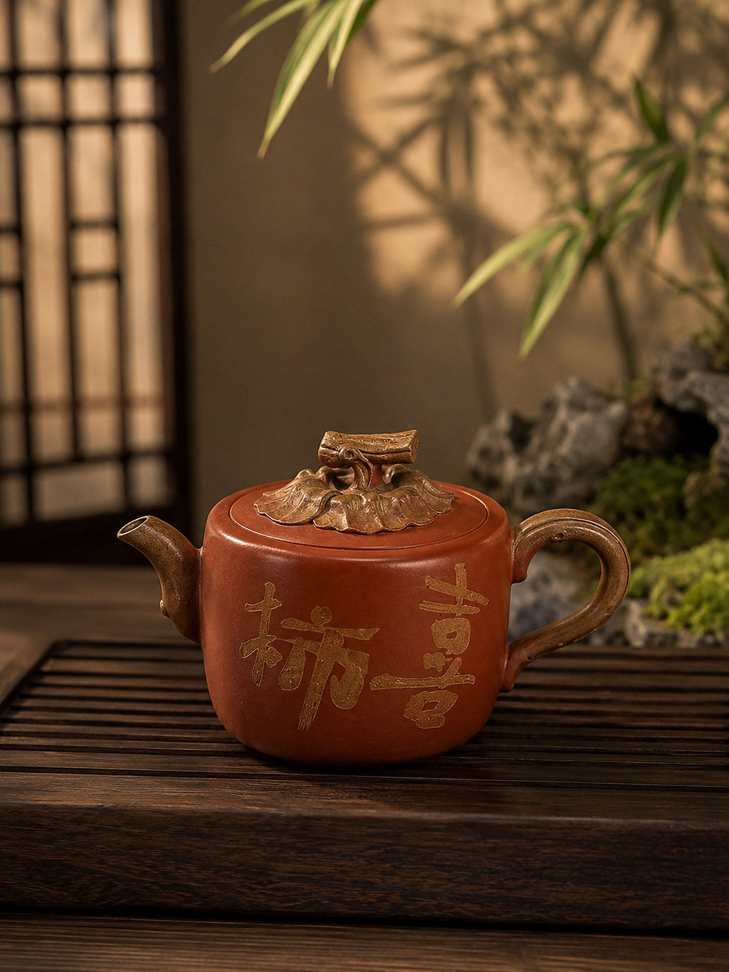 Persimmon Sculptural Form Yixing Zisha Teapot – Aged Duanni Clay, 130ml