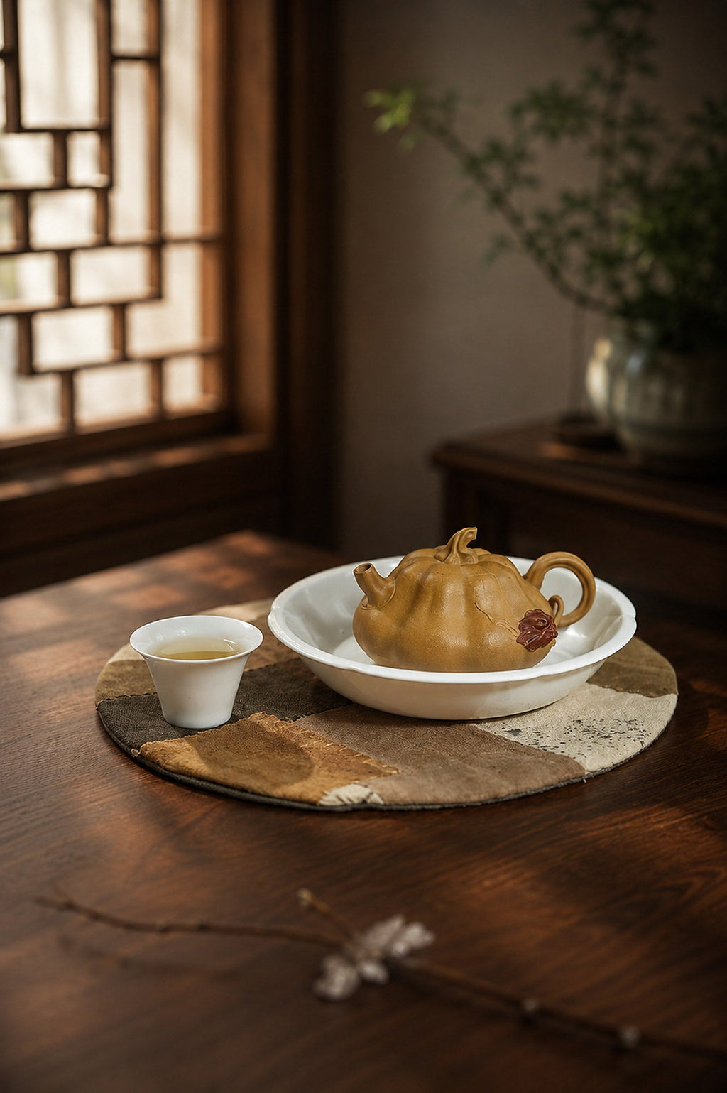 Handmade Pumpkin Form Yixing Zisha Teapot – Golden Duanni Clay, 135ml