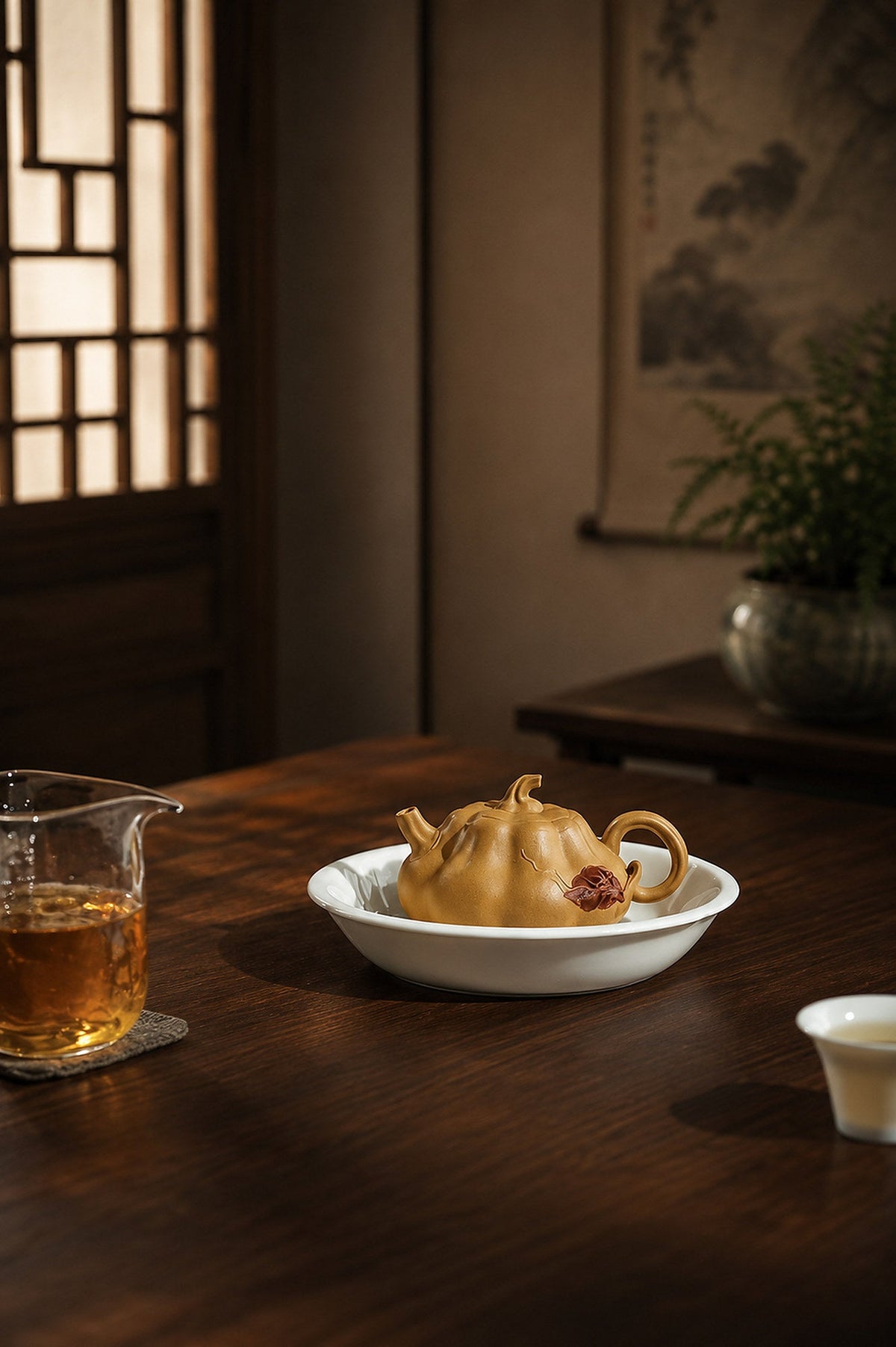 Handmade Pumpkin Form Yixing Zisha Teapot – Golden Duanni Clay, 135ml