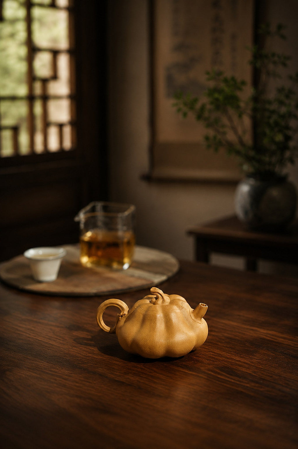 Handmade Pumpkin Form Yixing Zisha Teapot – Golden Duanni Clay, 135ml