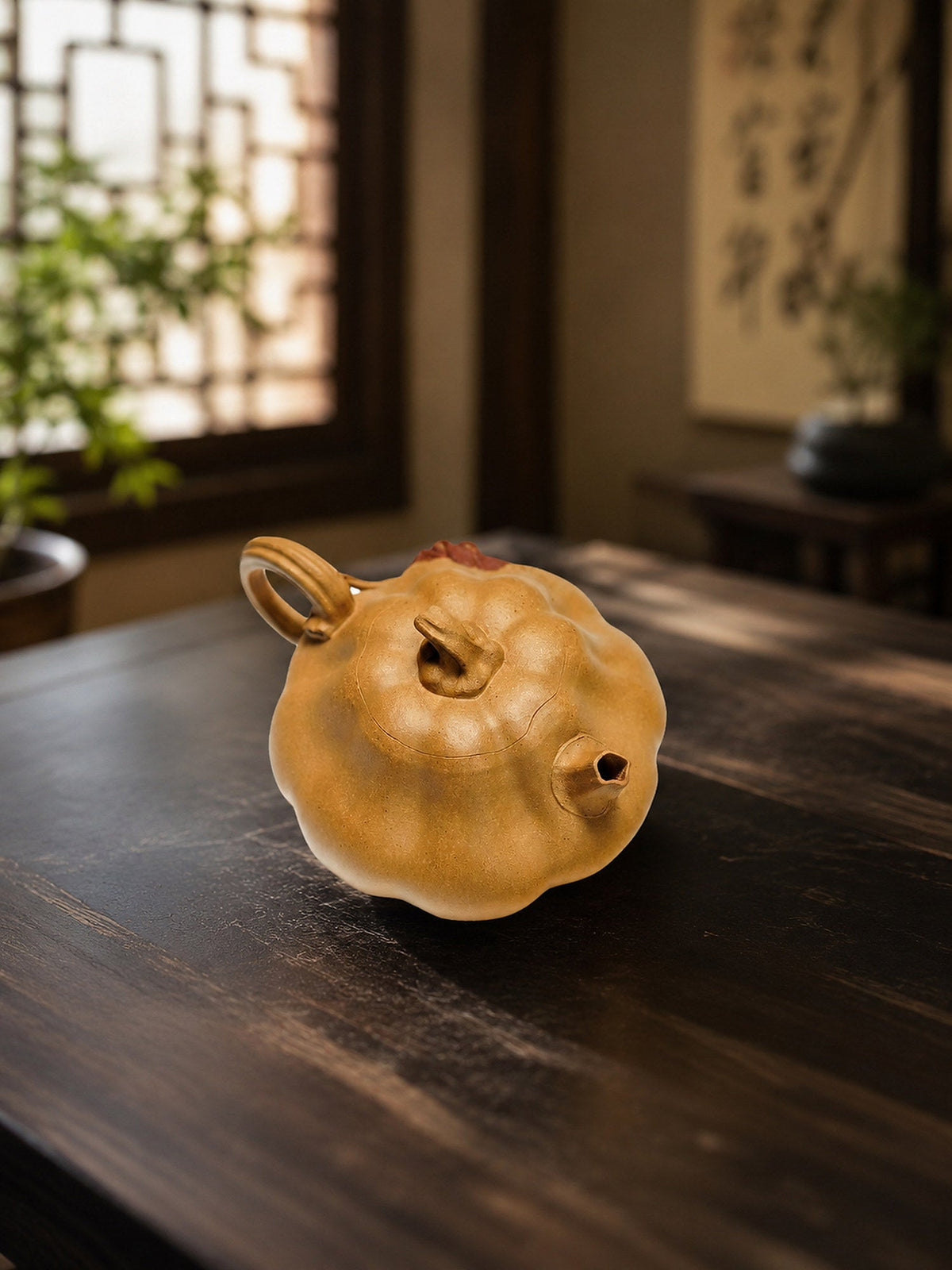 Handmade Pumpkin Form Yixing Zisha Teapot – Golden Duanni Clay, 135ml