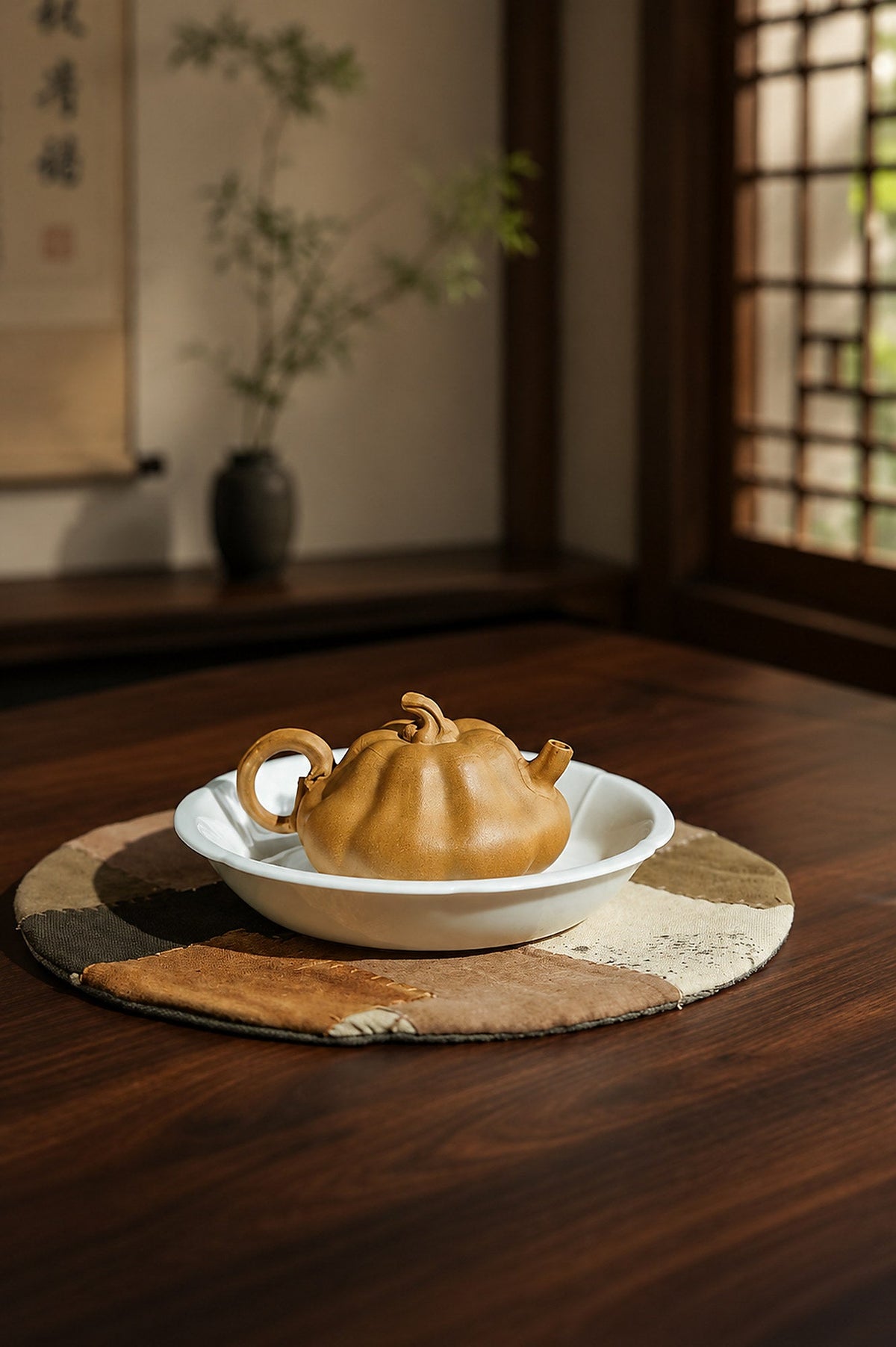 Handmade Pumpkin Form Yixing Zisha Teapot – Golden Duanni Clay, 135ml