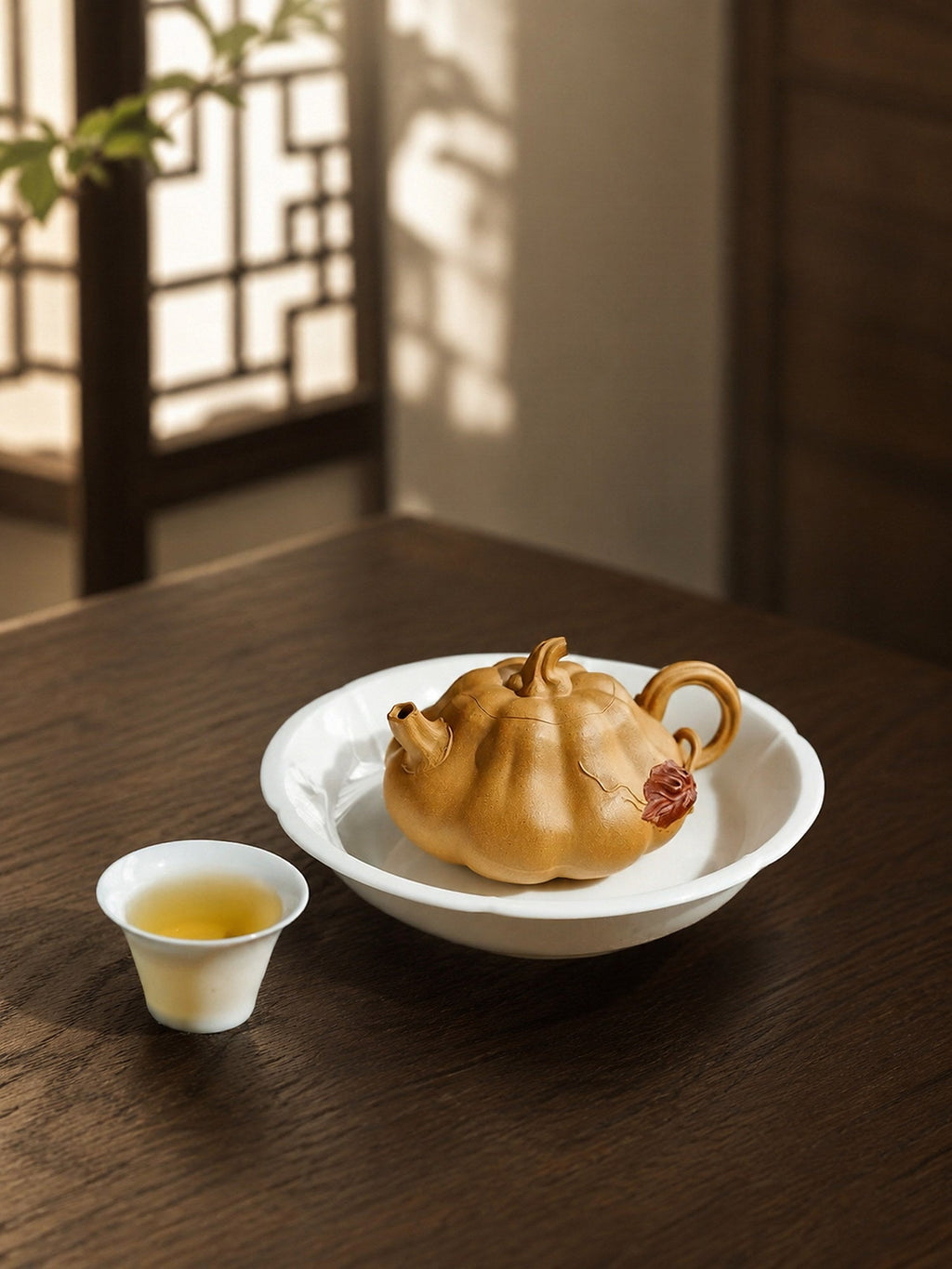 Handmade Pumpkin Form Yixing Zisha Teapot – Golden Duanni Clay, 135ml