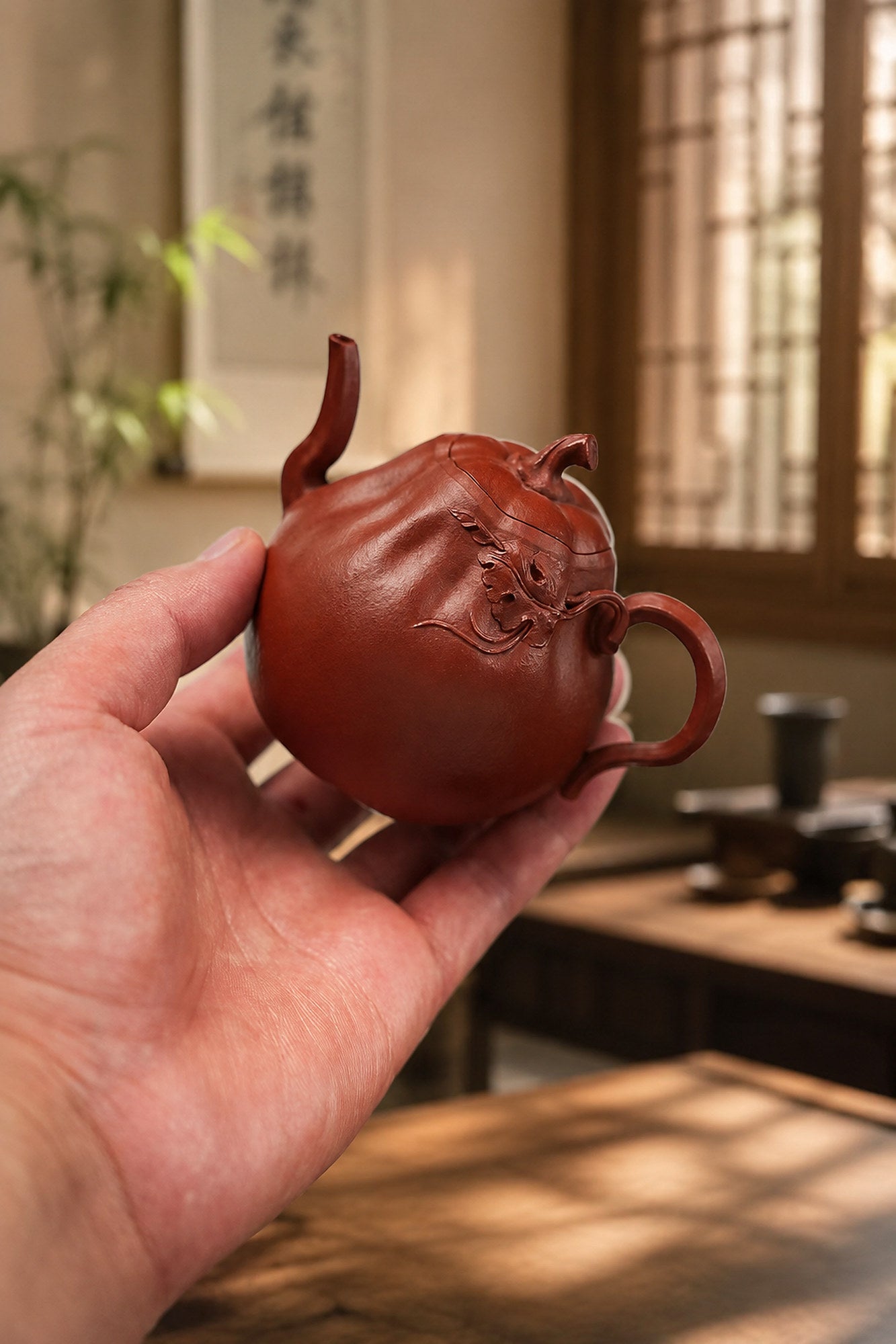 Pumpkin Form Yixing Zisha Teapot – Zhuni Clay, 180ml
