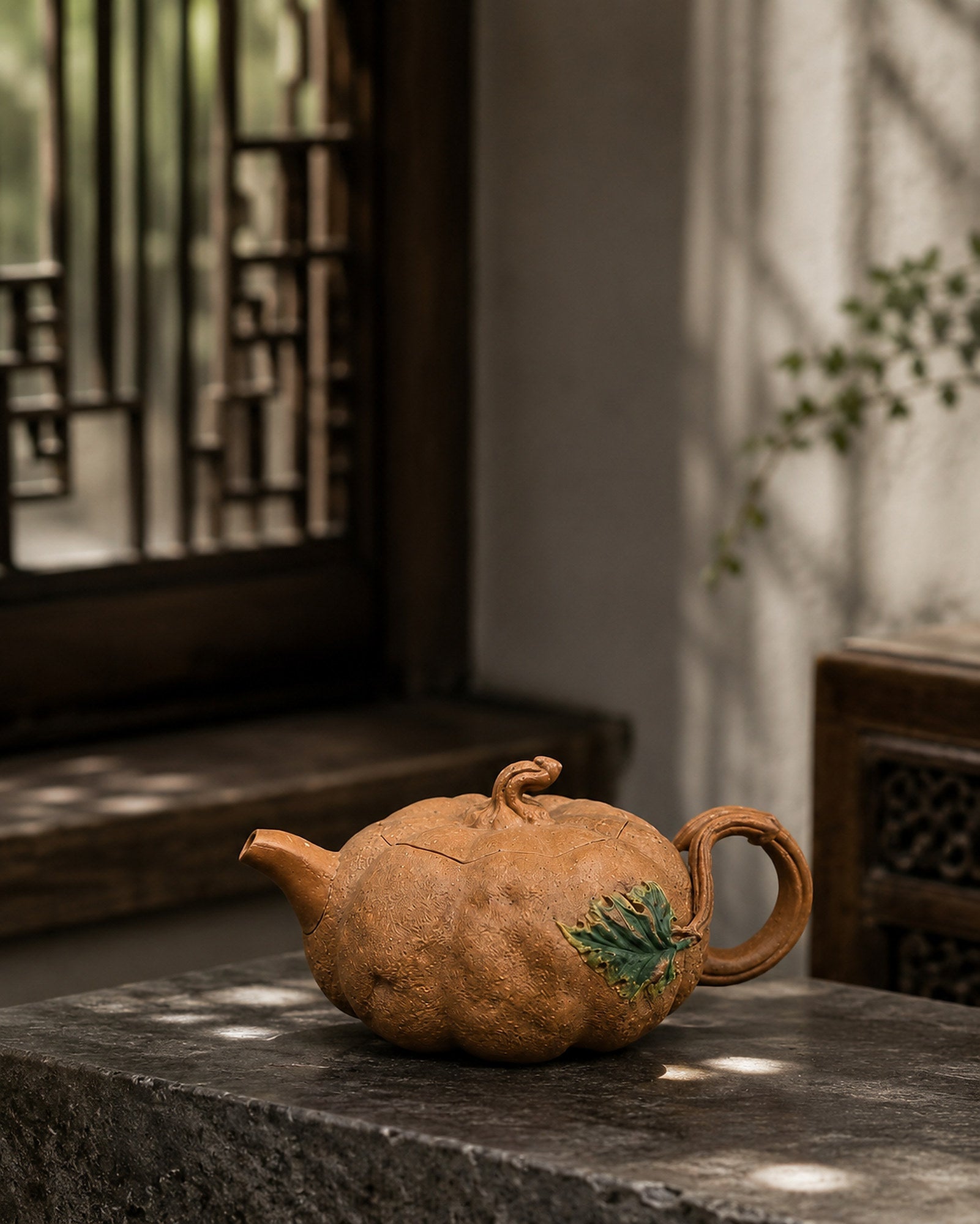 Handmade Pumpkin Form Yixing Zisha Teapot – Golden Duanni Clay, 150ml