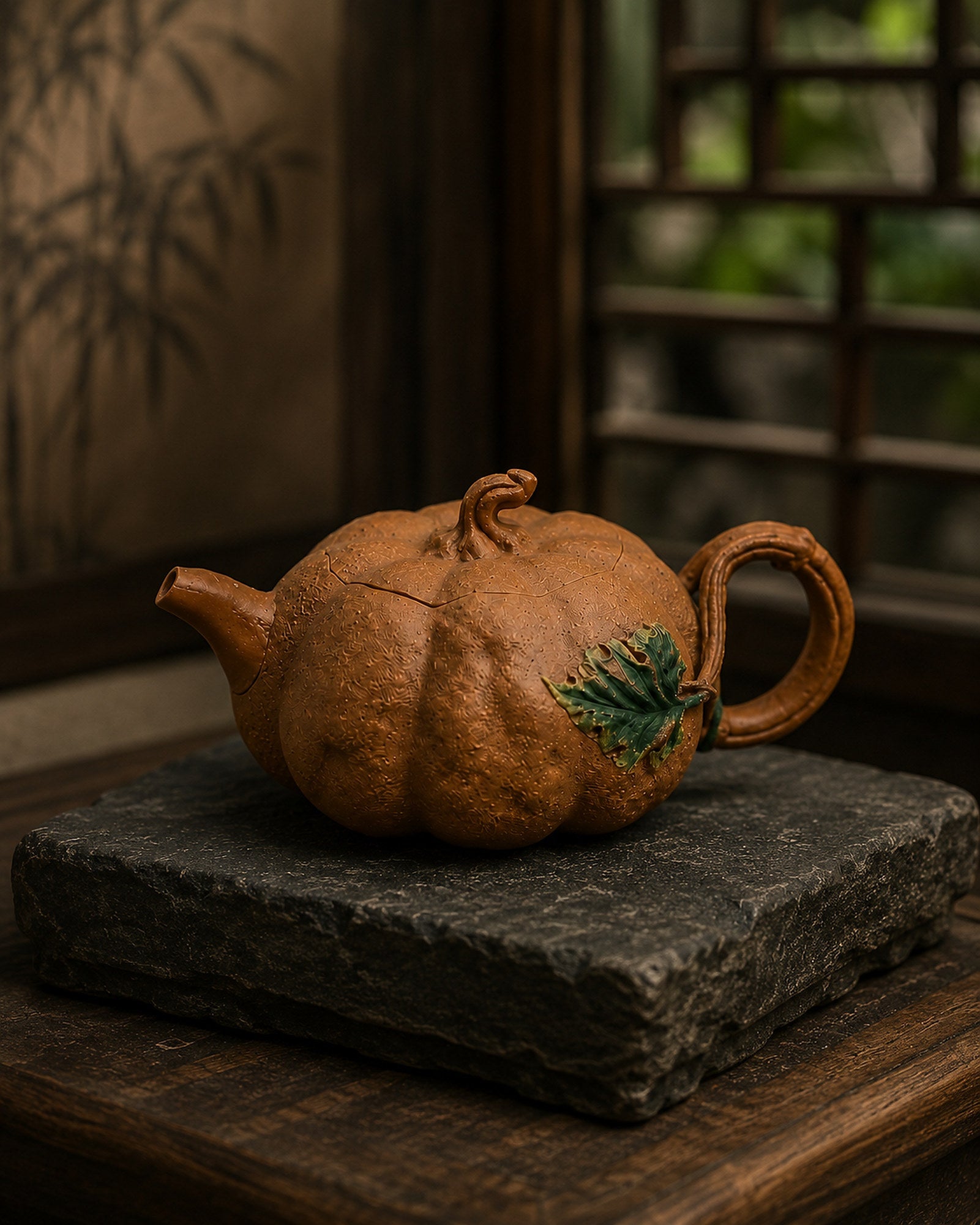 Handmade Pumpkin Form Yixing Zisha Teapot – Golden Duanni Clay, 150ml