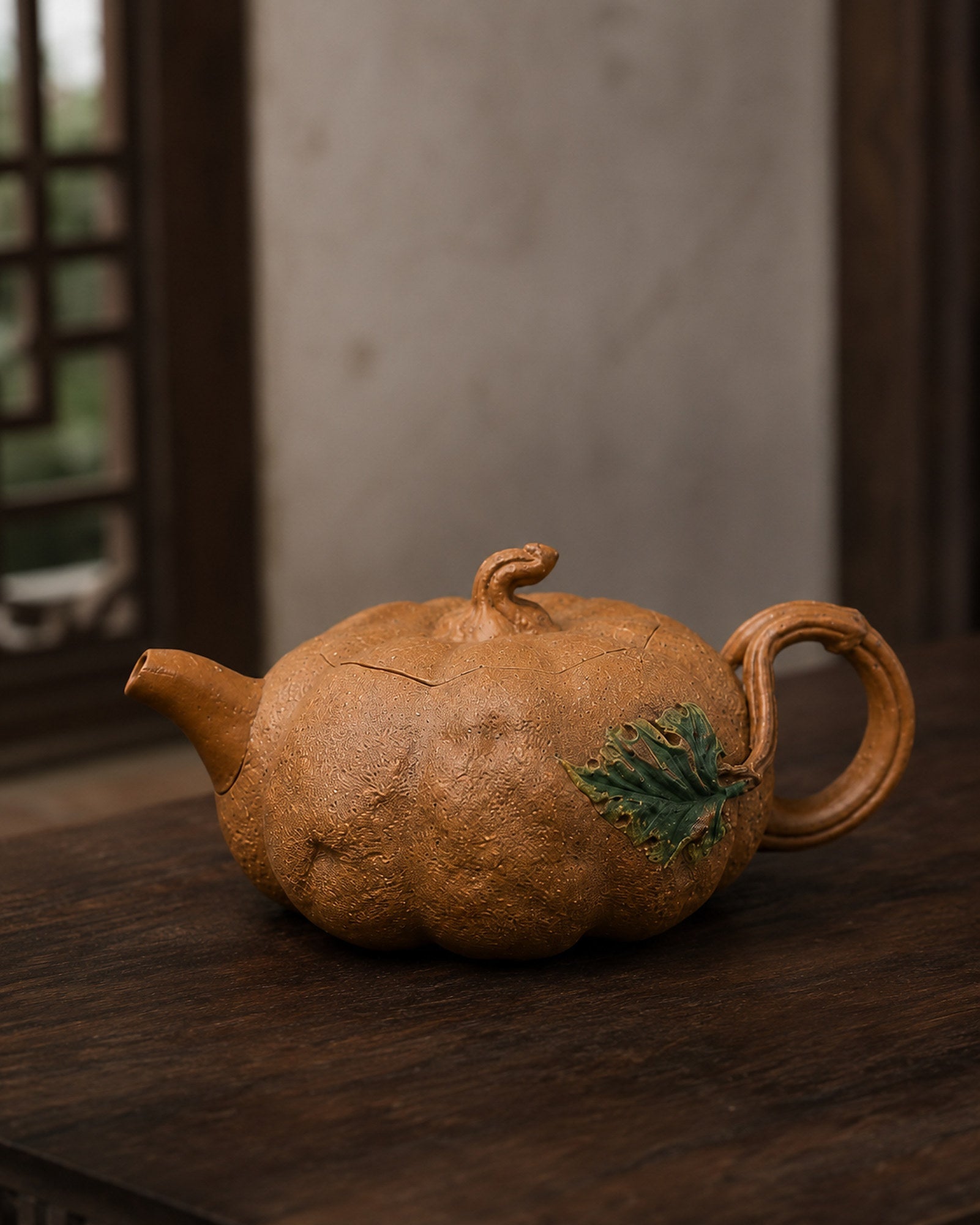 Handmade Pumpkin Form Yixing Zisha Teapot – Golden Duanni Clay, 150ml