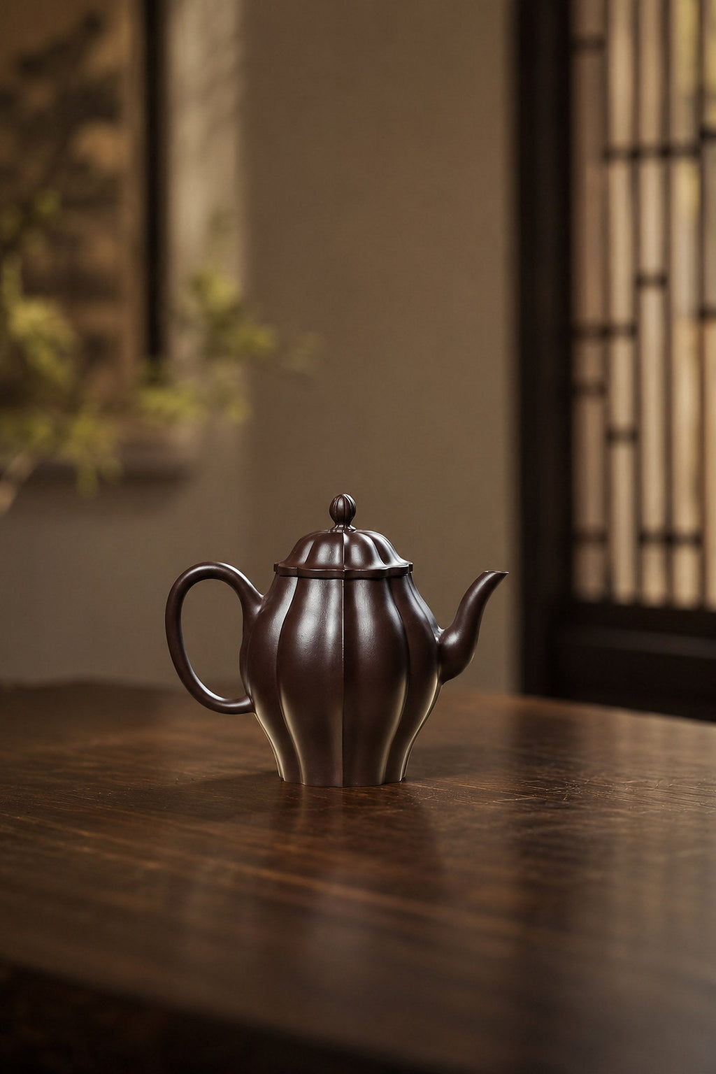 Handmade Ribbed Form Yixing Zisha Teapot – Aged Zini Clay, 150ml