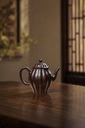 Handmade Ribbed Form Yixing Zisha Teapot – Aged Zini Clay, 150ml