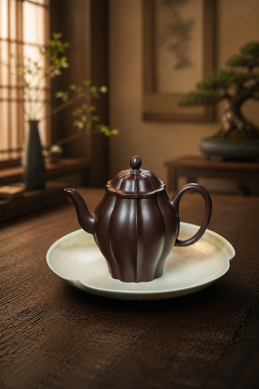 Handmade Ribbed Form Yixing Zisha Teapot – Aged Zini Clay, 150ml