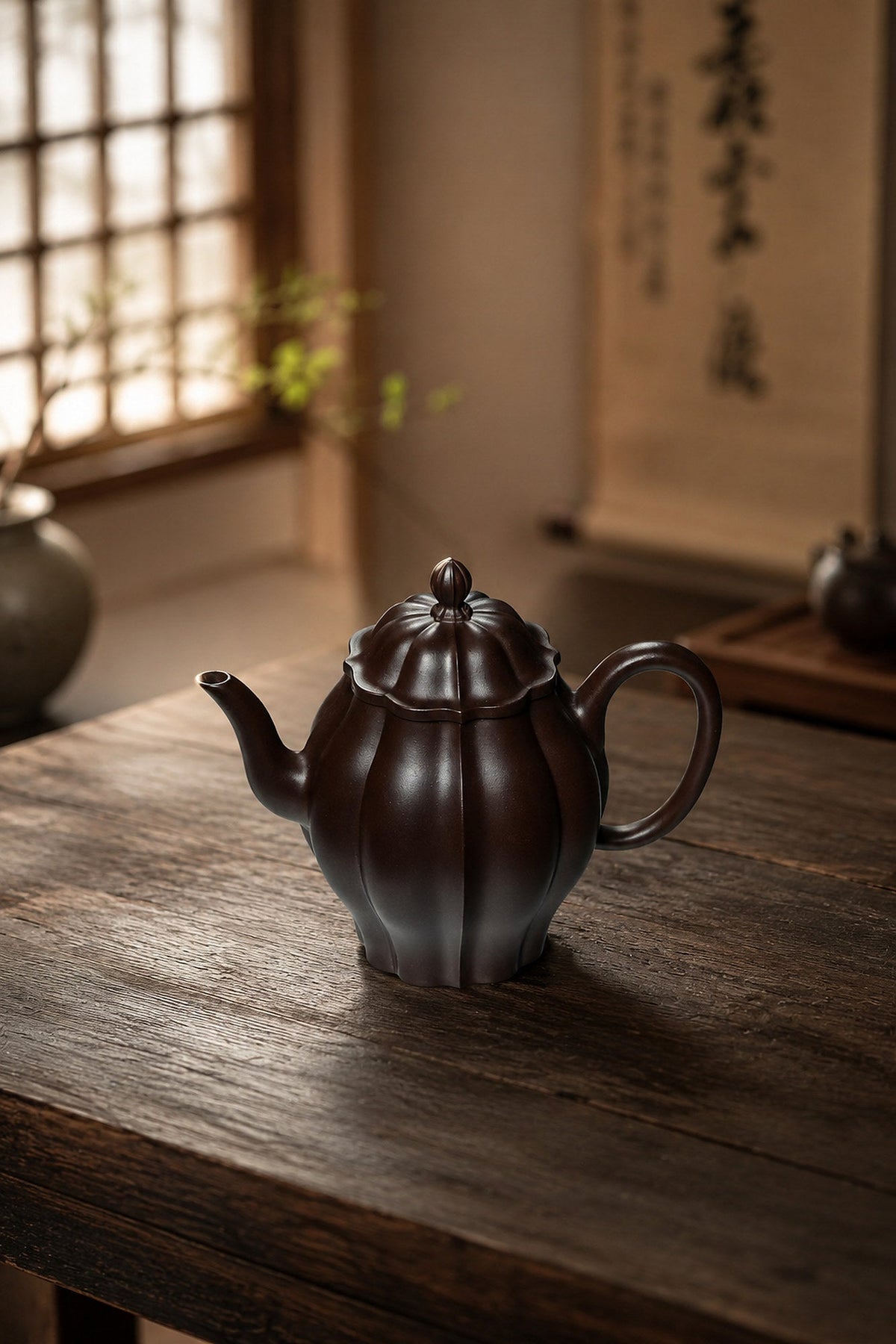 Handmade Ribbed Form Yixing Zisha Teapot – Aged Zini Clay, 150ml