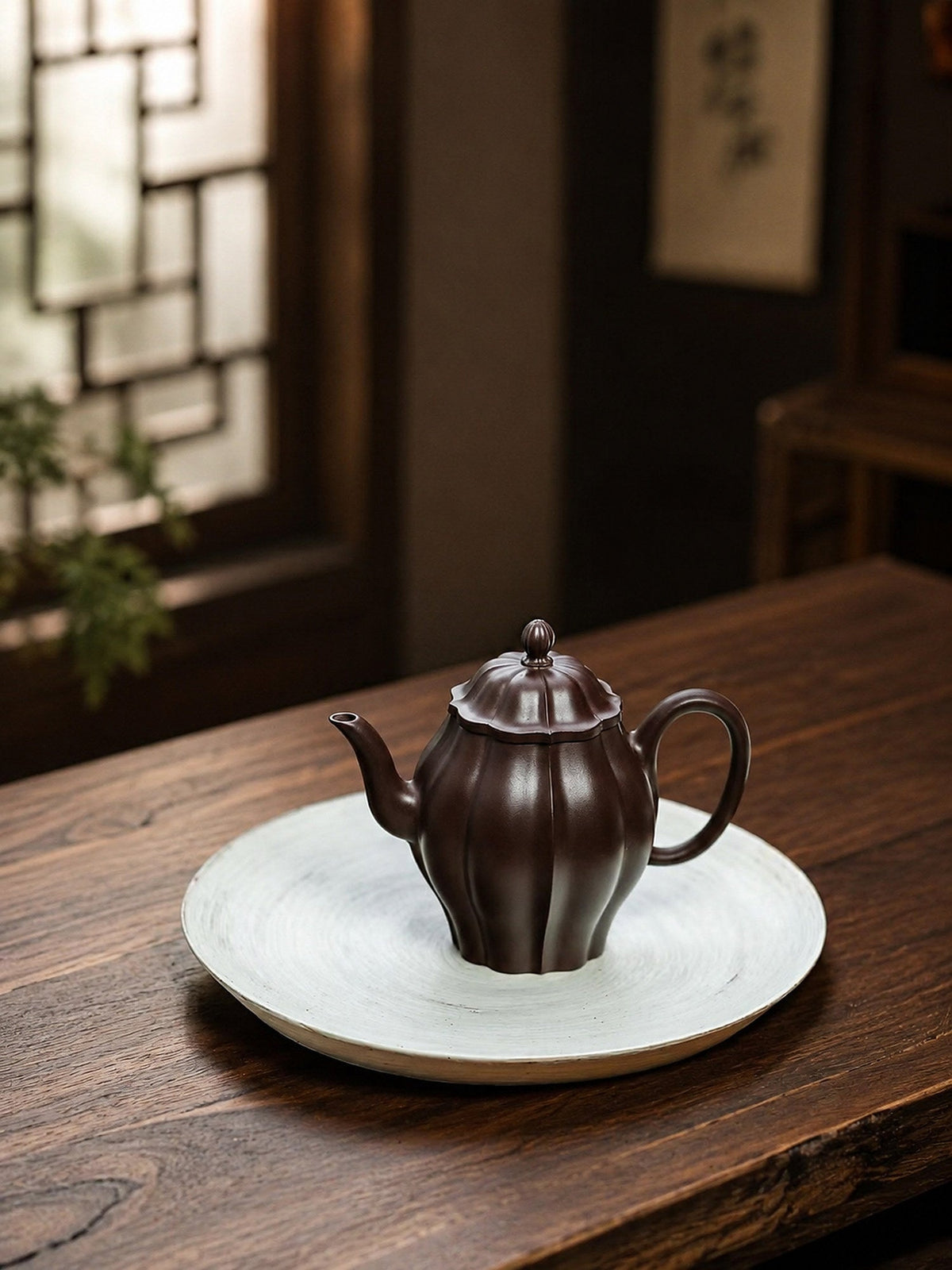 Handmade Ribbed Form Yixing Zisha Teapot – Aged Zini Clay, 150ml
