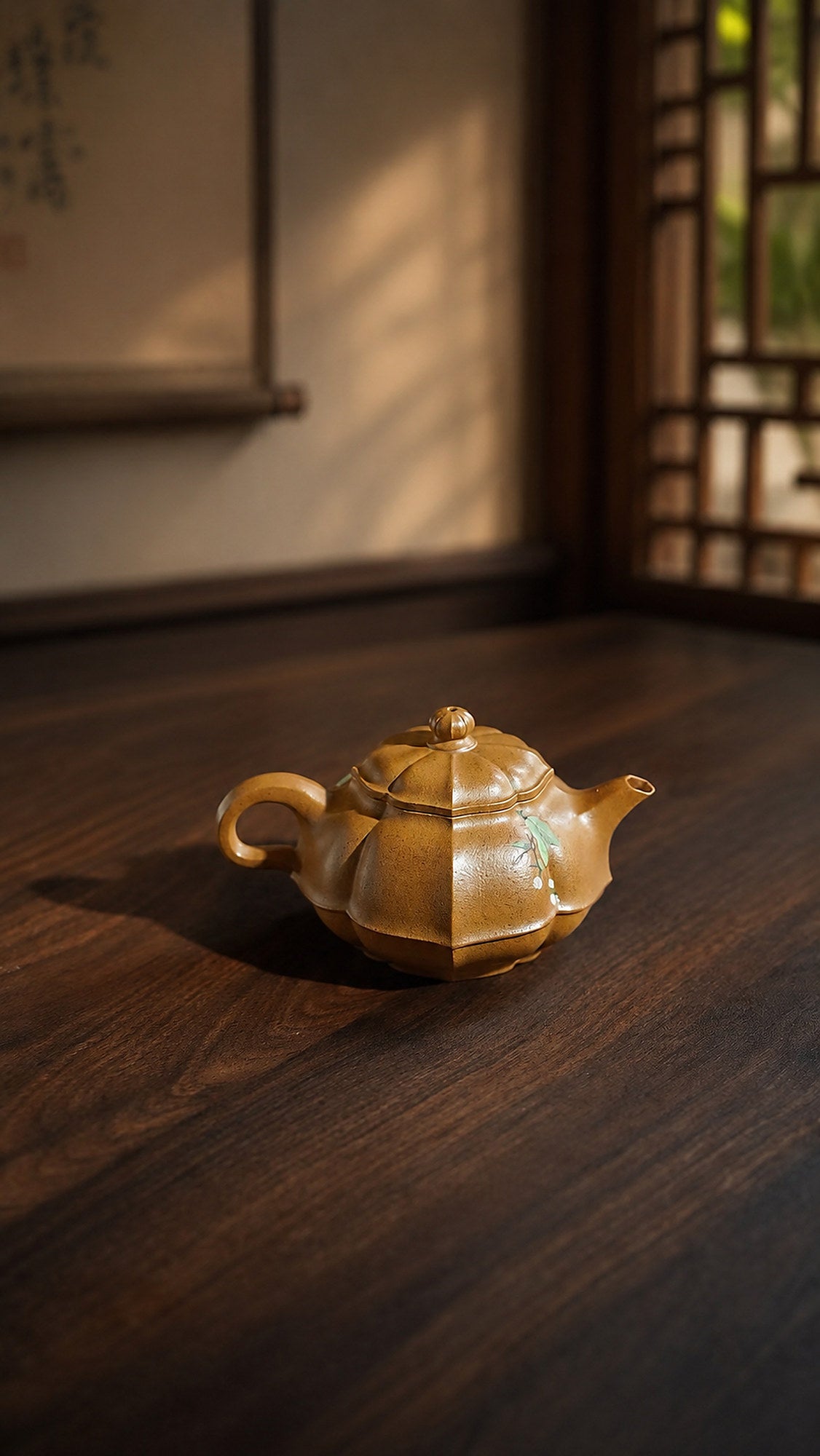 Ribbed Form Yixing Zisha Teapot – Golden Duanni Clay, 180ml