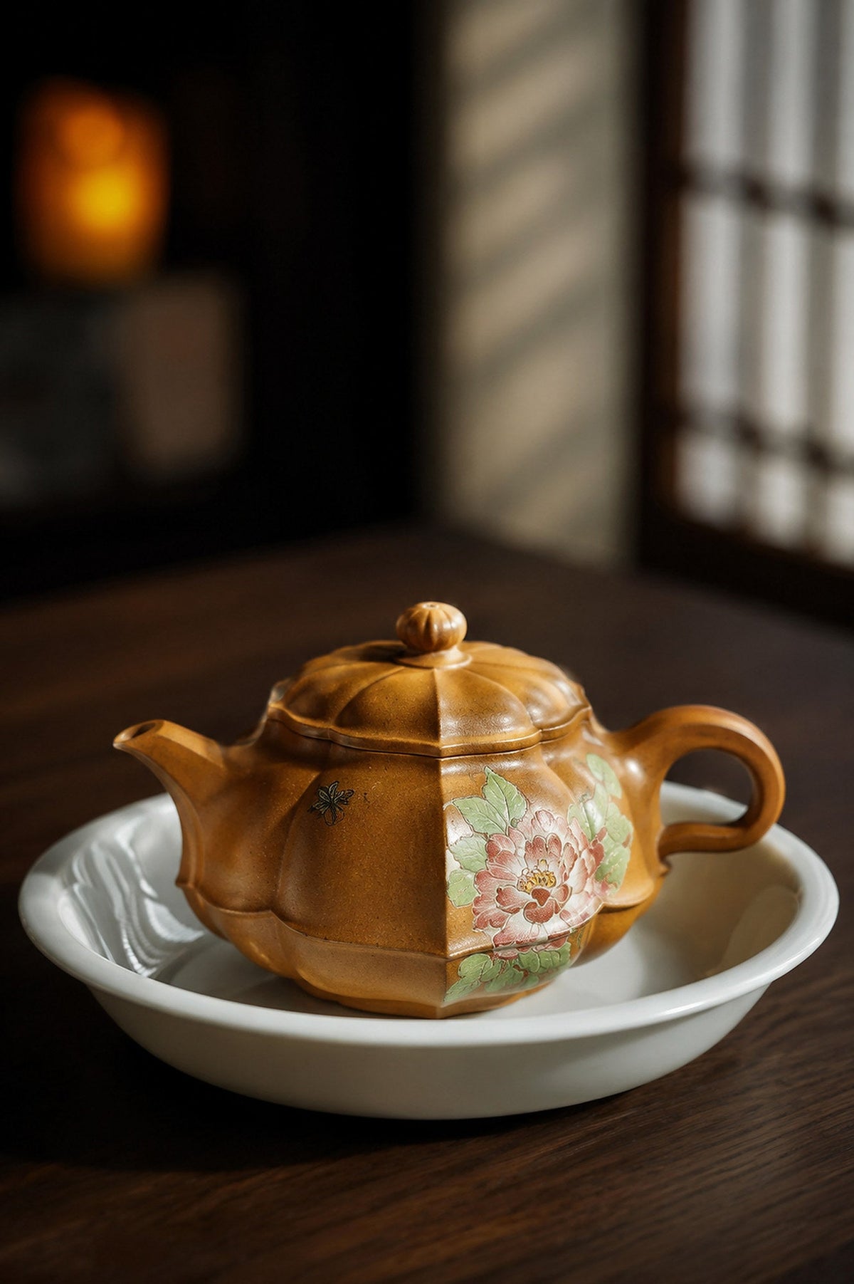 Ribbed Form Yixing Zisha Teapot – Golden Duanni Clay, 180ml